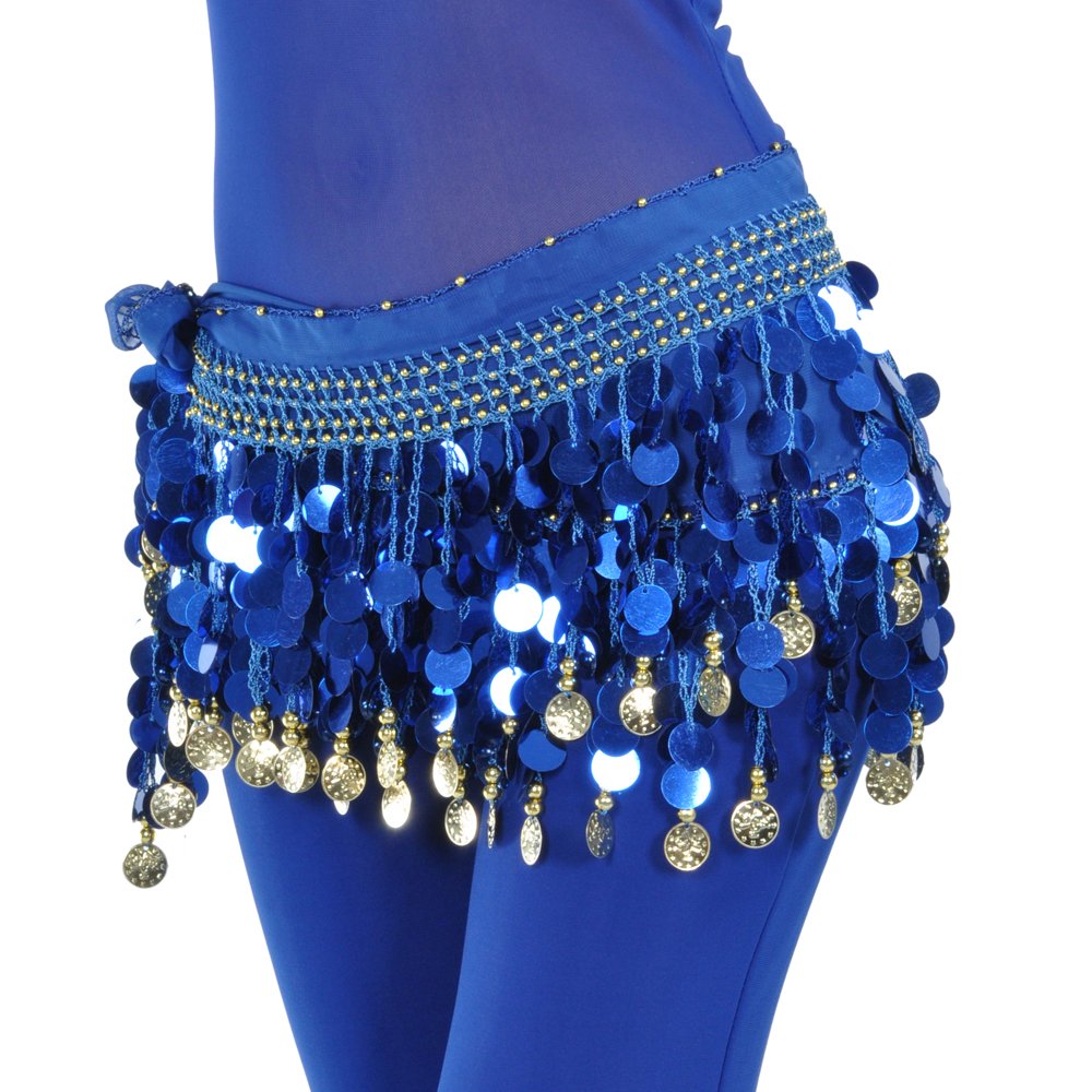 Belly Dance Hip Scarf with Gold Coins - Navy Blue Belly Dancing Skirt for Women | Perfect Christmas Gift & Performance Accessory for Parties, Festivals and Dance Classes