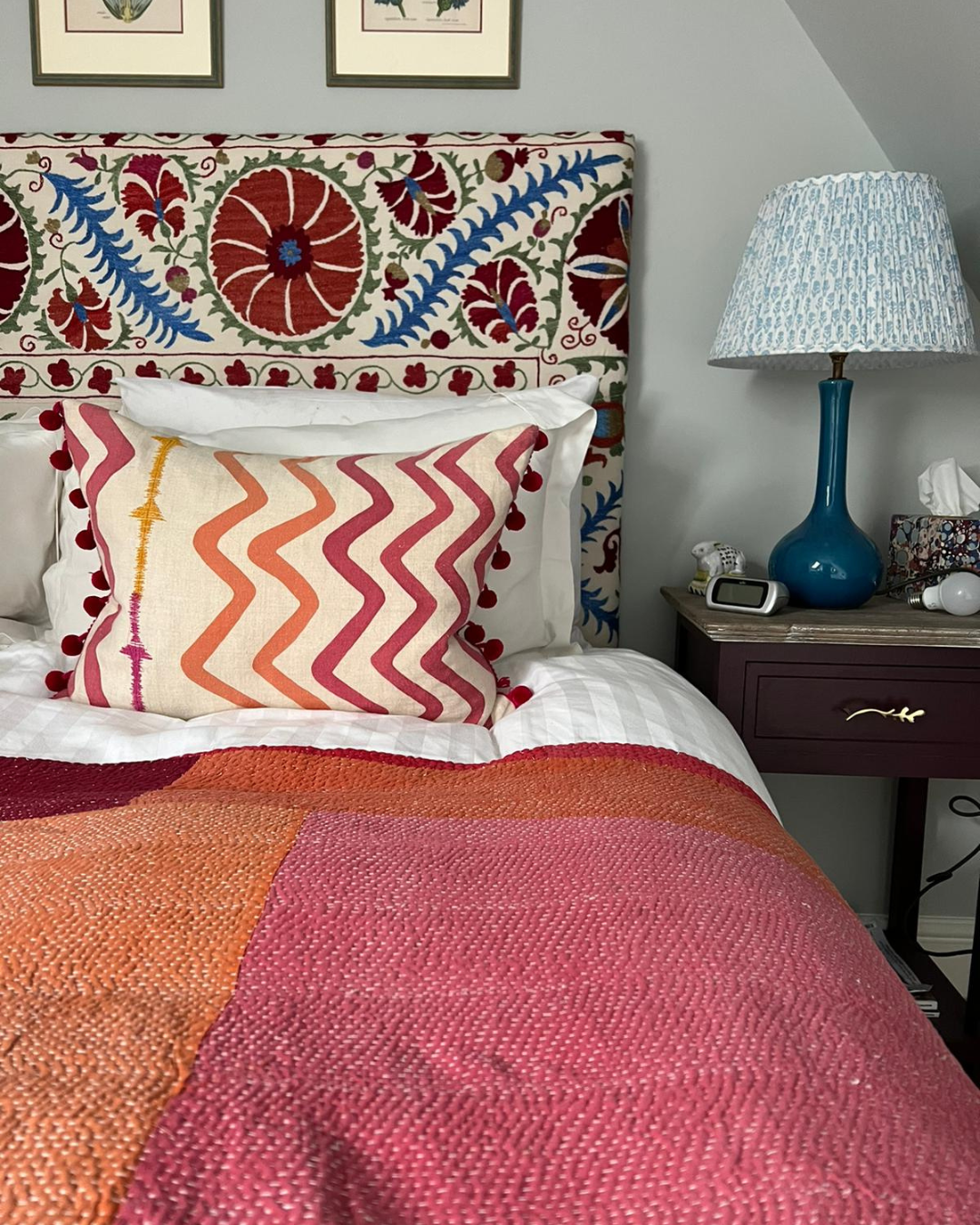 Suzani Embroidered Queen Size Headboard - Boho Chic Bedroom Decor for Master & Guest Rooms