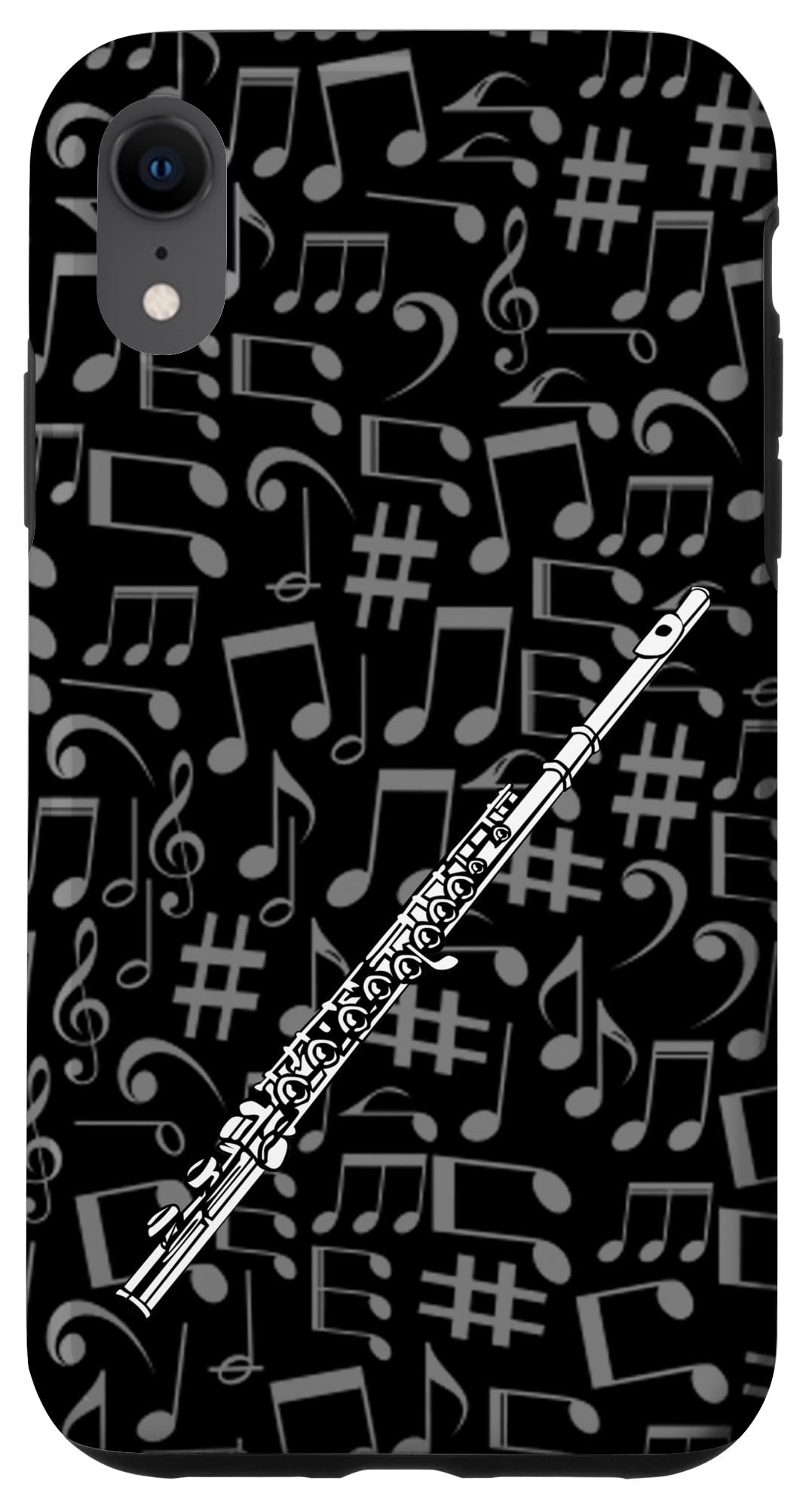 Premium iPhone XR Flute-Themed Phone Case - Perfect Gift for Musicians & Music Lovers - Elegant Black Design with Music Notes - Ideal for Performances, Concerts & Daily Use