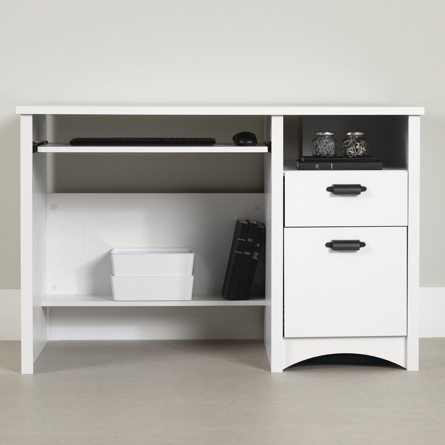 South Shore White Computer Desk with 2 Drawers & Keyboard Tray - Modern Home Office Desk for Small Spaces, Work from Home & Study Use