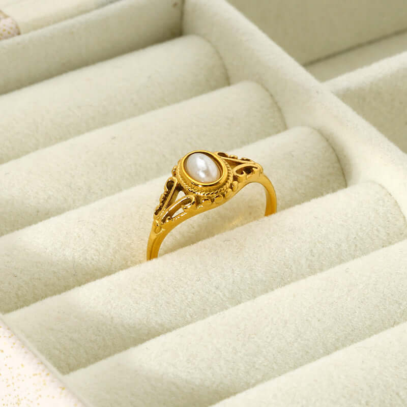 Vintage Filigree Pearl Ring - Elegant Antique Style Jewelry for Women | R4442 | Perfect for Weddings, Anniversaries & Special Occasions