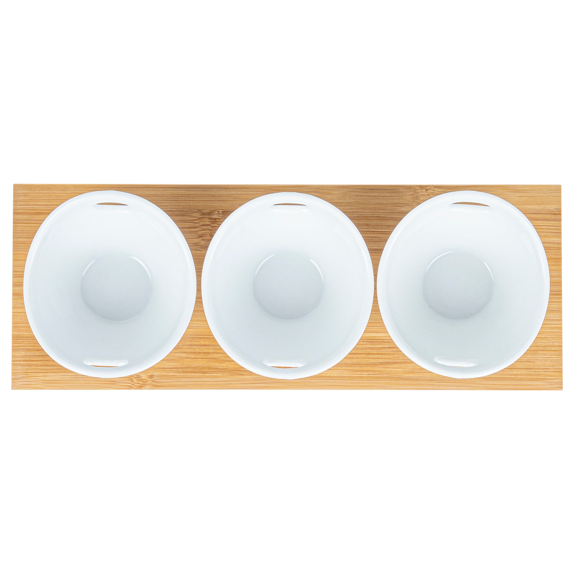 6 oz White Porcelain Rectangular Basket Bowls Set of 3 with Bamboo Tray - 11.75