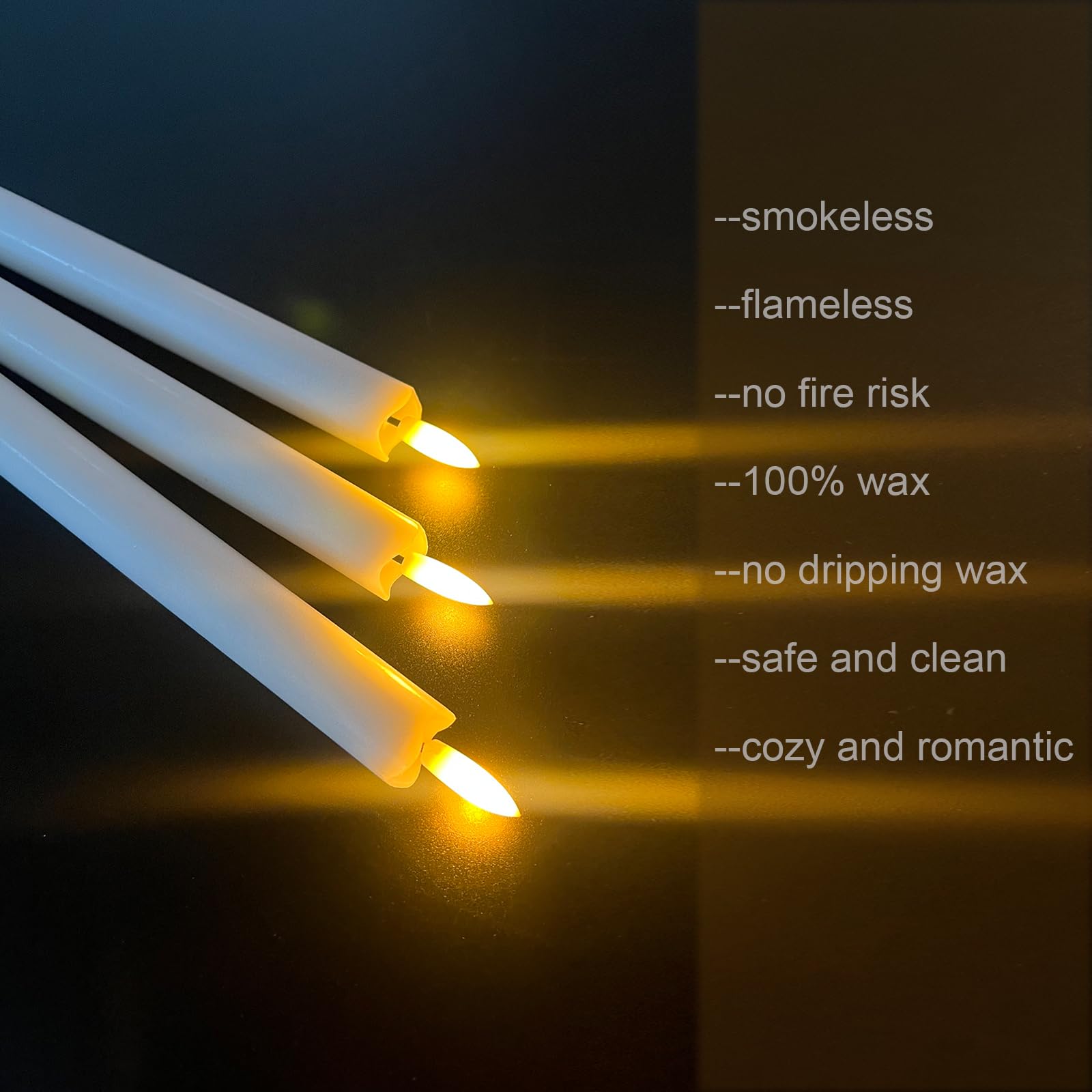 Flameless LED Taper Candles Set of 6 - Battery Operated Remote Control Candles with 3D Flickering Flame & Real Wax Coating for Windows, Home Decor, Christmas, Weddings & Romantic Ambiance