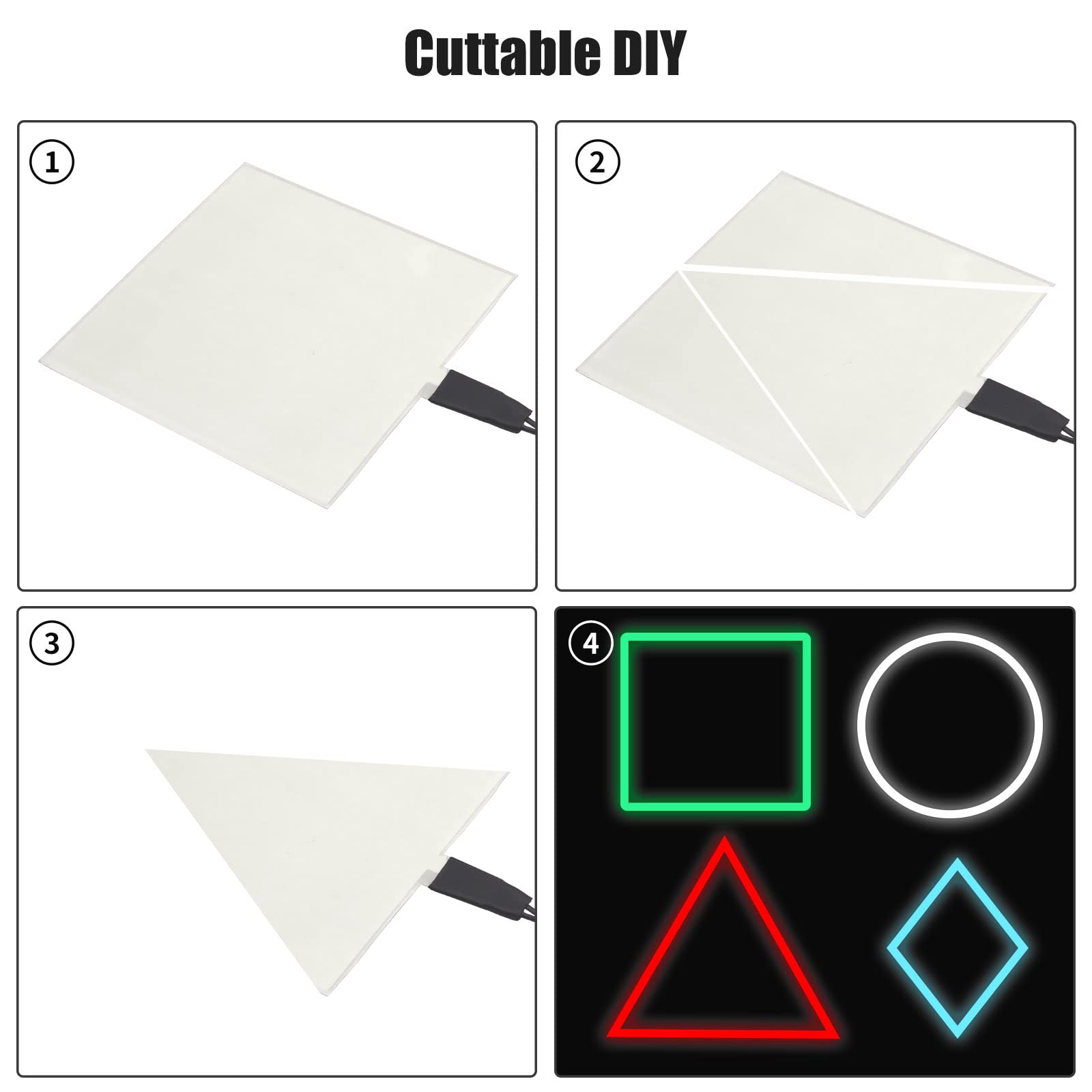 Cuttable DIY Electroluminescent EL Panel Light Sheet - 10x10cm EL Wire Lights with Battery Pack (3 Modes, Yellow) for Home Decoration, Party Lighting & Creative DIY Projects