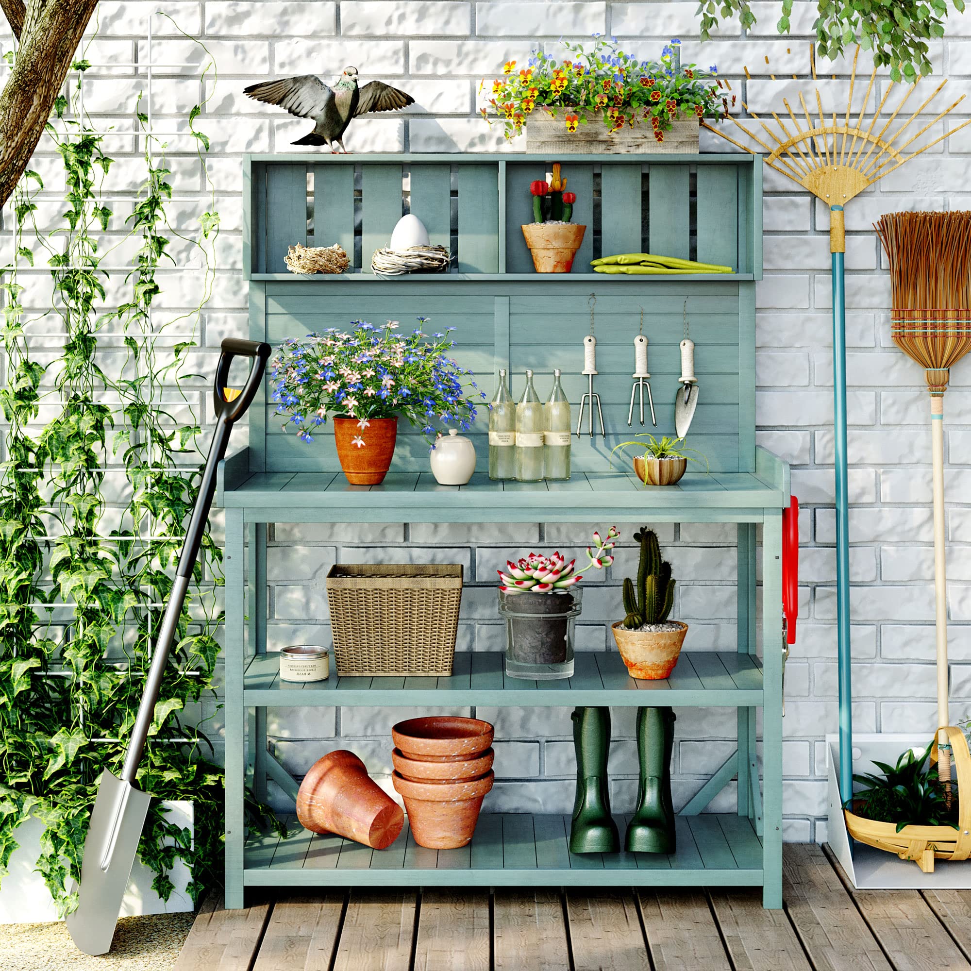 Rustic Farmhouse Outdoor Potting Bench - 65