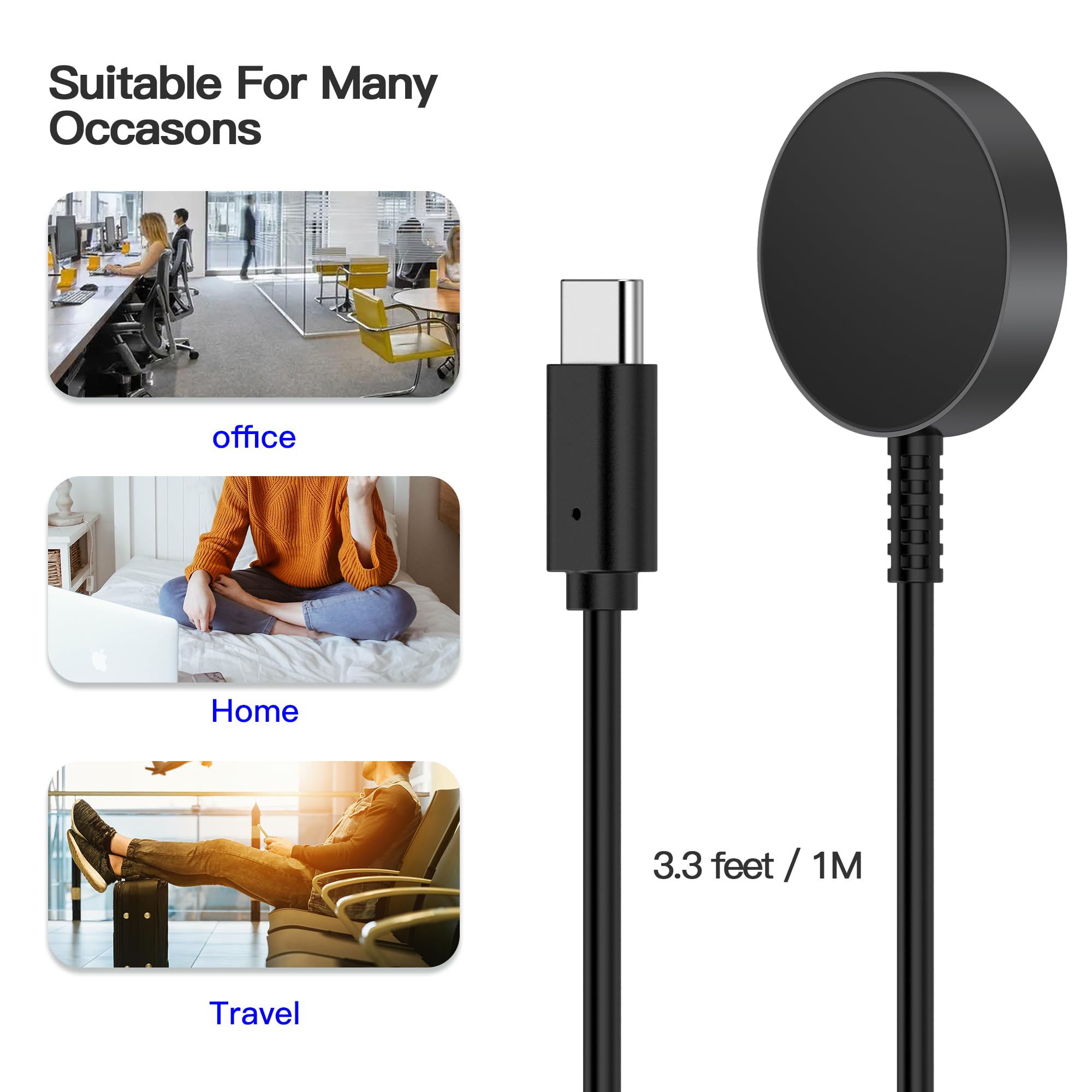 Samsung Galaxy Watch Charger - USB C Wireless Charging Dock (1-Pack) | Fast Charging Cable Compatible with Galaxy Watch 4/5/6, Active 2, Gear S3 | Perfect for Travel, Office & Nightstand Charging