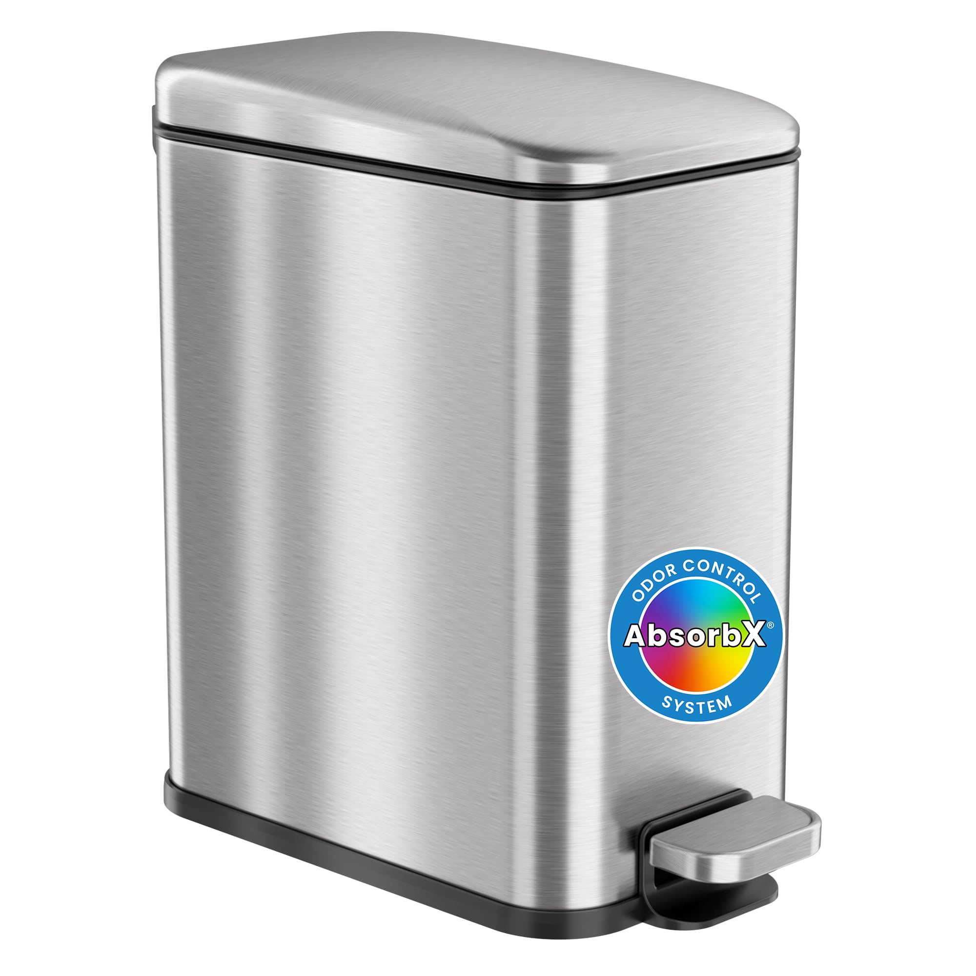 iTouchless SoftStep 1.3 Gallon Slim Stainless Steel Step Trash Can with Odor Filter & Removable Inner Bucket - 5L Bathroom Garbage Bin for Home, Office, Bedroom & Business - Perfect for Small Spaces & Odor Control