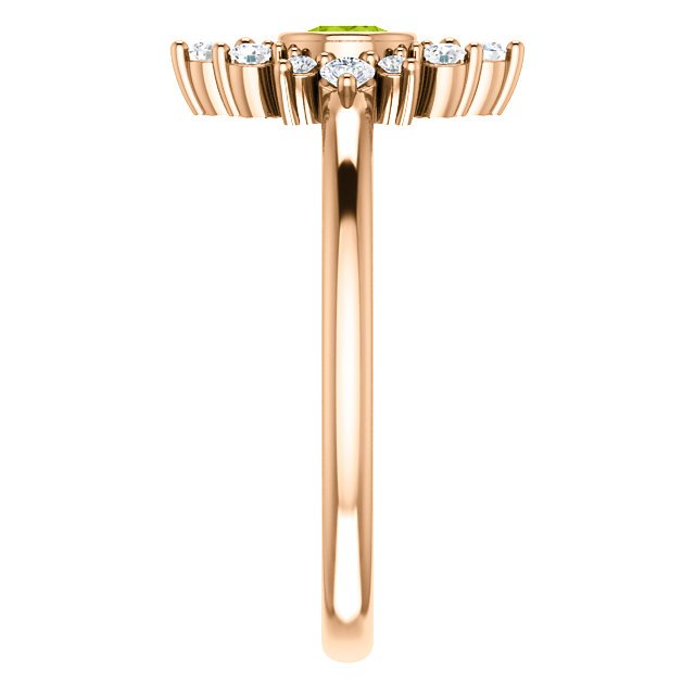 14KT Gold Peridot and Diamond Halo Ring - 0.30CT Peridot & 0.20CTW Diamond Bezel Setting, Elegant Engagement & Wedding Jewelry for Women