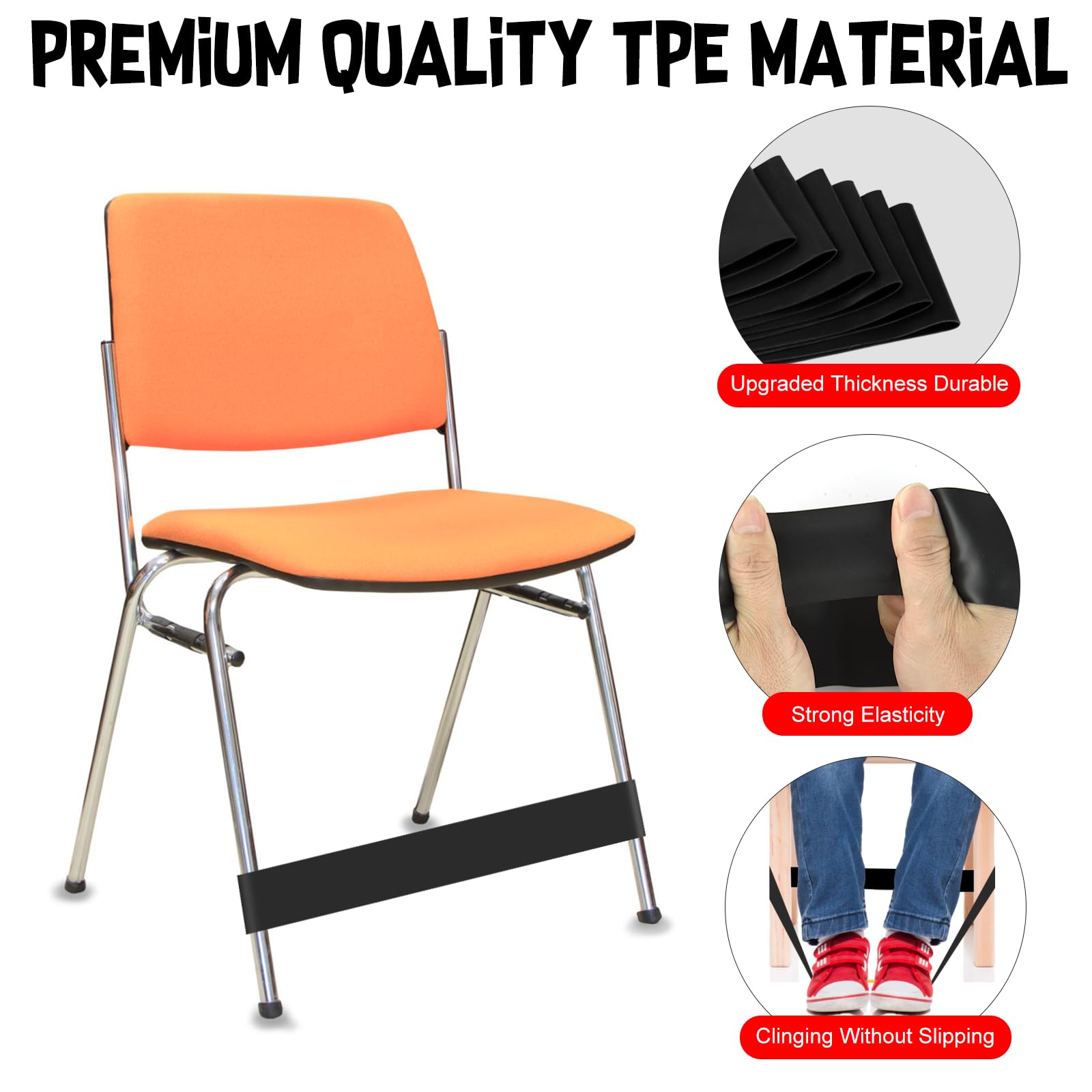 PLULON 15 Pack Chair Bands for Kids - Stretchable Fidget Bands for Classroom Chairs & Desks, Sensory Tool for ADHD, ADD, Autism - Black - Improve Focus & Reduce Anxiety in School & Home Learning