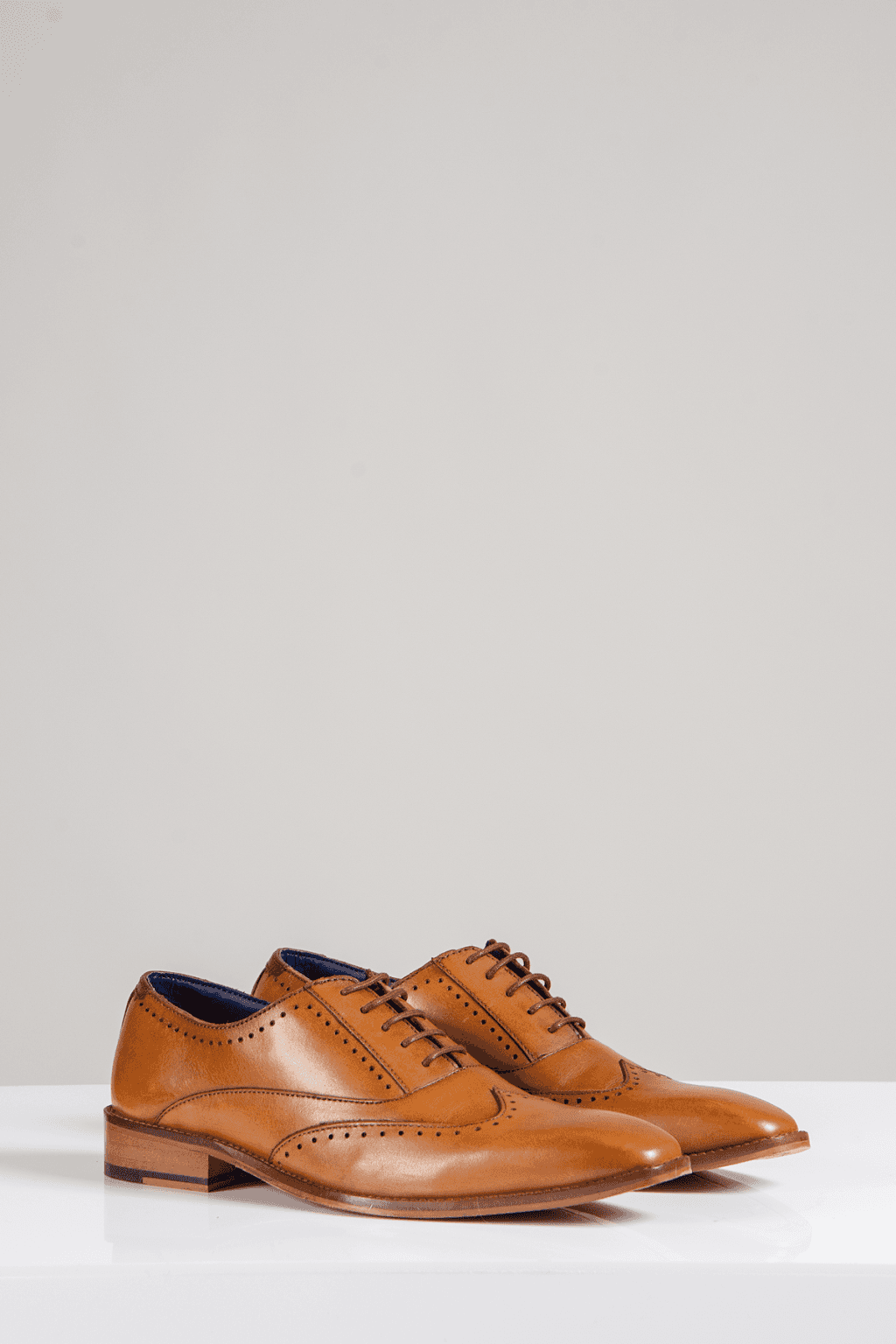Marc Darcy Carson Tan Wingtip Oxford Brogue Shoes - Classic Men's Dress Shoes for Business, Formal & Wedding Occasions