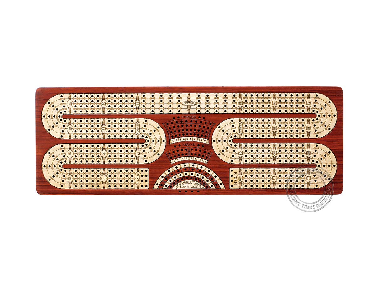 Premium Continuous Cribbage Board with 4 Tracks - Handcrafted Bloodwood & Maple Inlaid Game Box with Sliding Lids, Drawer & Scoring Fields | Perfect for Family Game Nights, Travel & Tournament Play