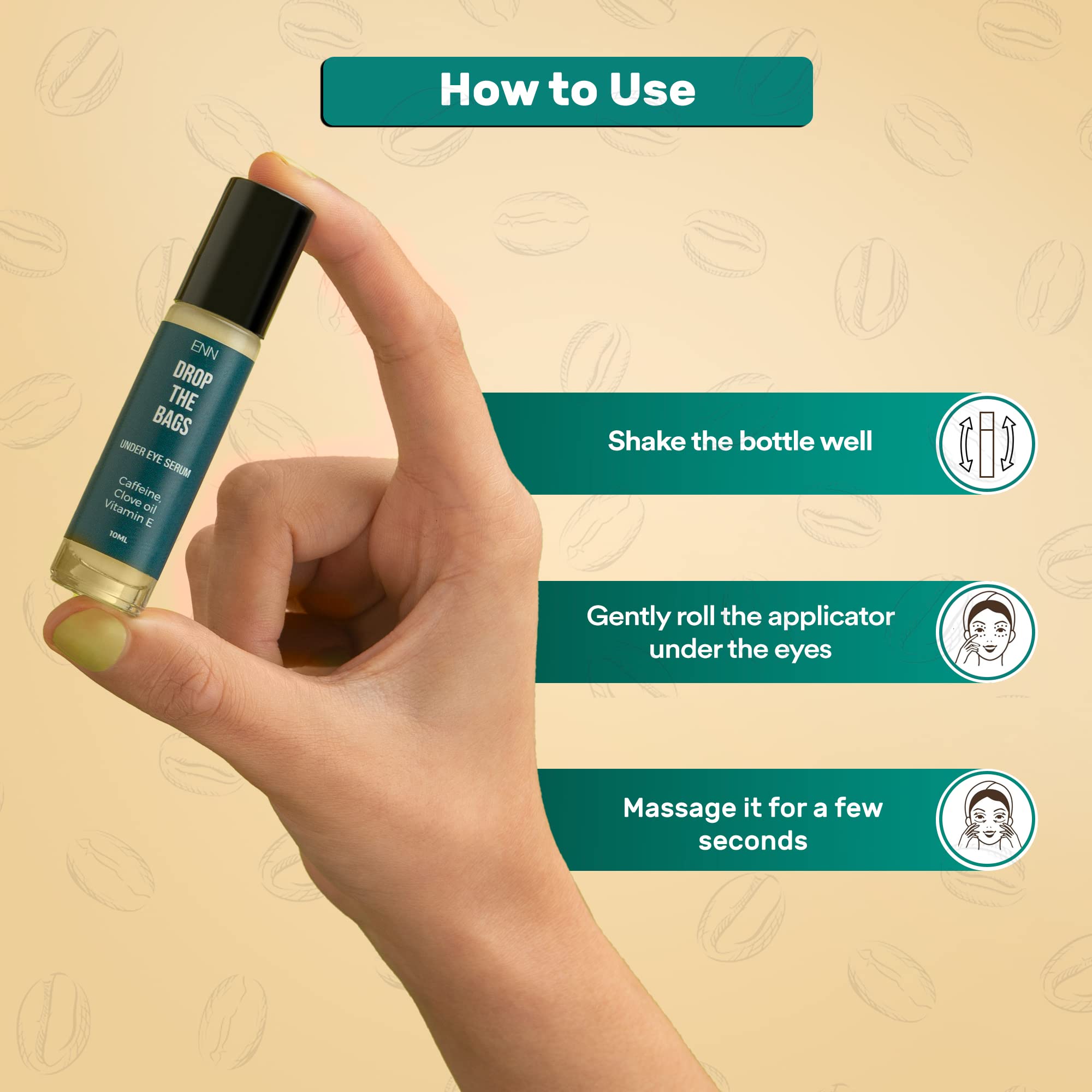 ENN Drop the Bags Under Eye Serum for Dark Circles - Caffeine, Clove Oil & Vitamin E Treatment for Women & Men - Reduces Puffiness, Fine Lines & Dark Circles - 10ml - Perfect for Nighttime Skincare & Morning Routine