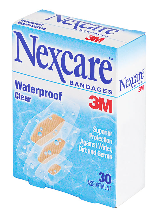 Nexcare Waterproof Bandages Assorted Sizes (30 Count/Box) - First Aid for Cuts, Scrapes & Blisters - Ideal for Swimming, Sports & Outdoor Activities