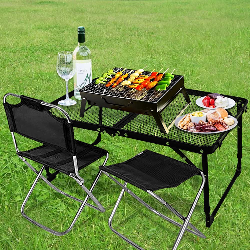 Portable Camping Table - Small Foldable Adjustable Picnic Table for Outdoor, Beach, BBQ & Grilling | Lightweight Compact Design for Camping, Travel & Backyard Use