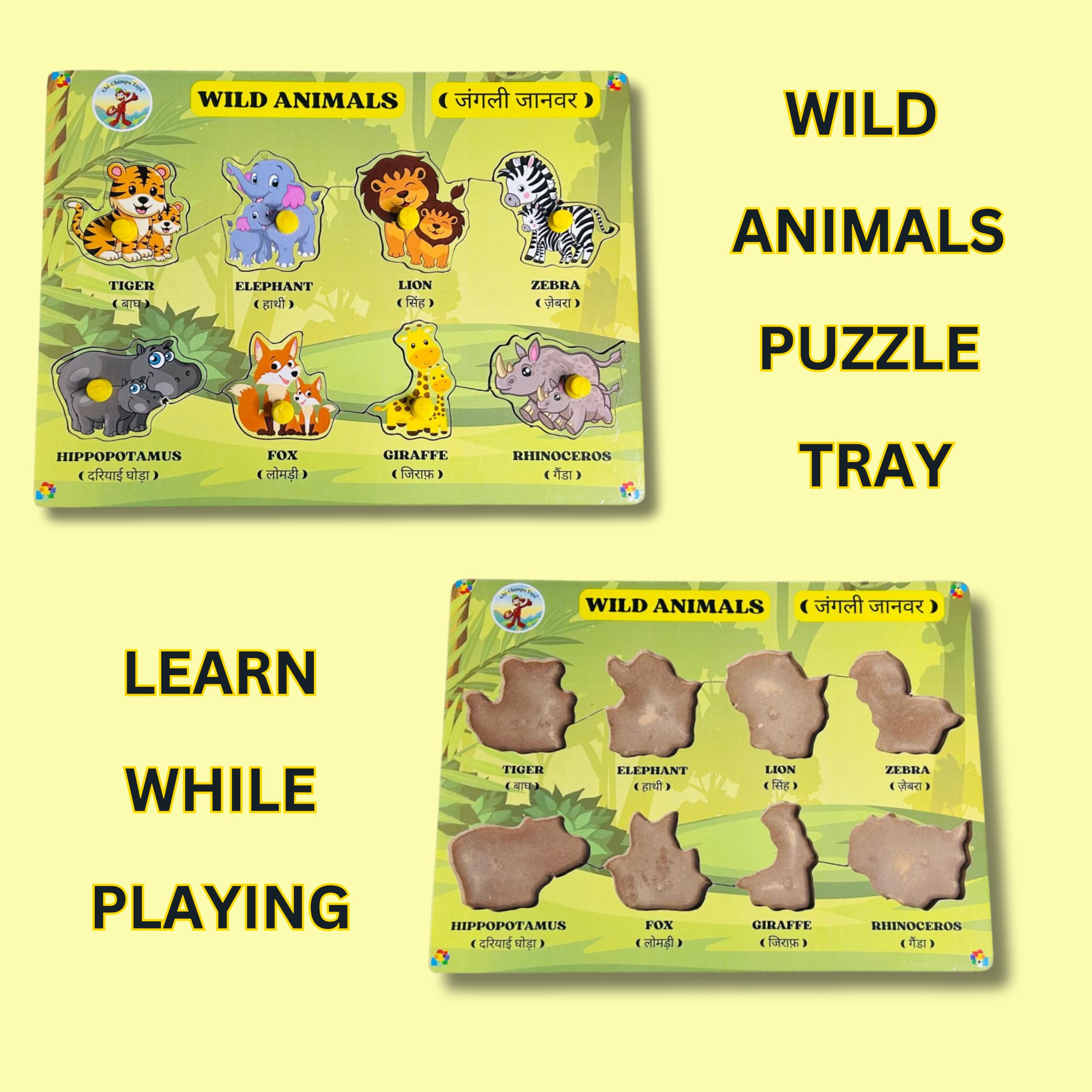 Chi Chimpu Wooden Puzzle Set for Kids - Educational Wild Animals Learning Toys for Toddlers & Students | Perfect for Classroom, Homeschool & Birthday Gifts