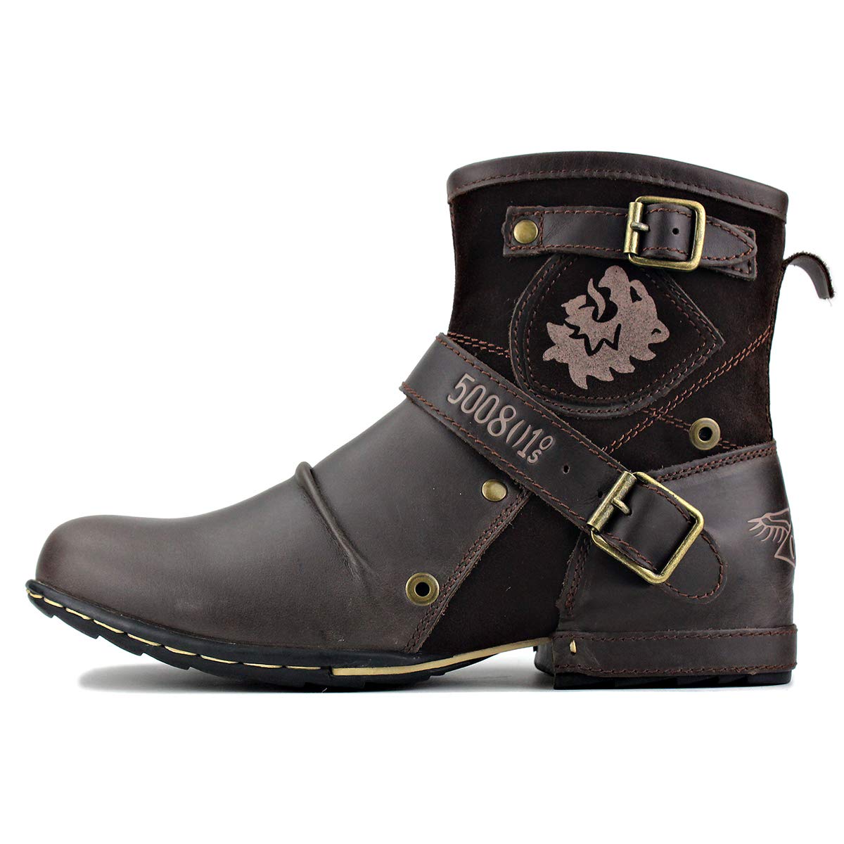 OSSTONE Men's Fashion Leather Chukka Boots with Zipper - Casual Motorcycle Shoes OS-5008-1-ABNH | Perfect for Riding, Daily Wear & Outdoor Activities