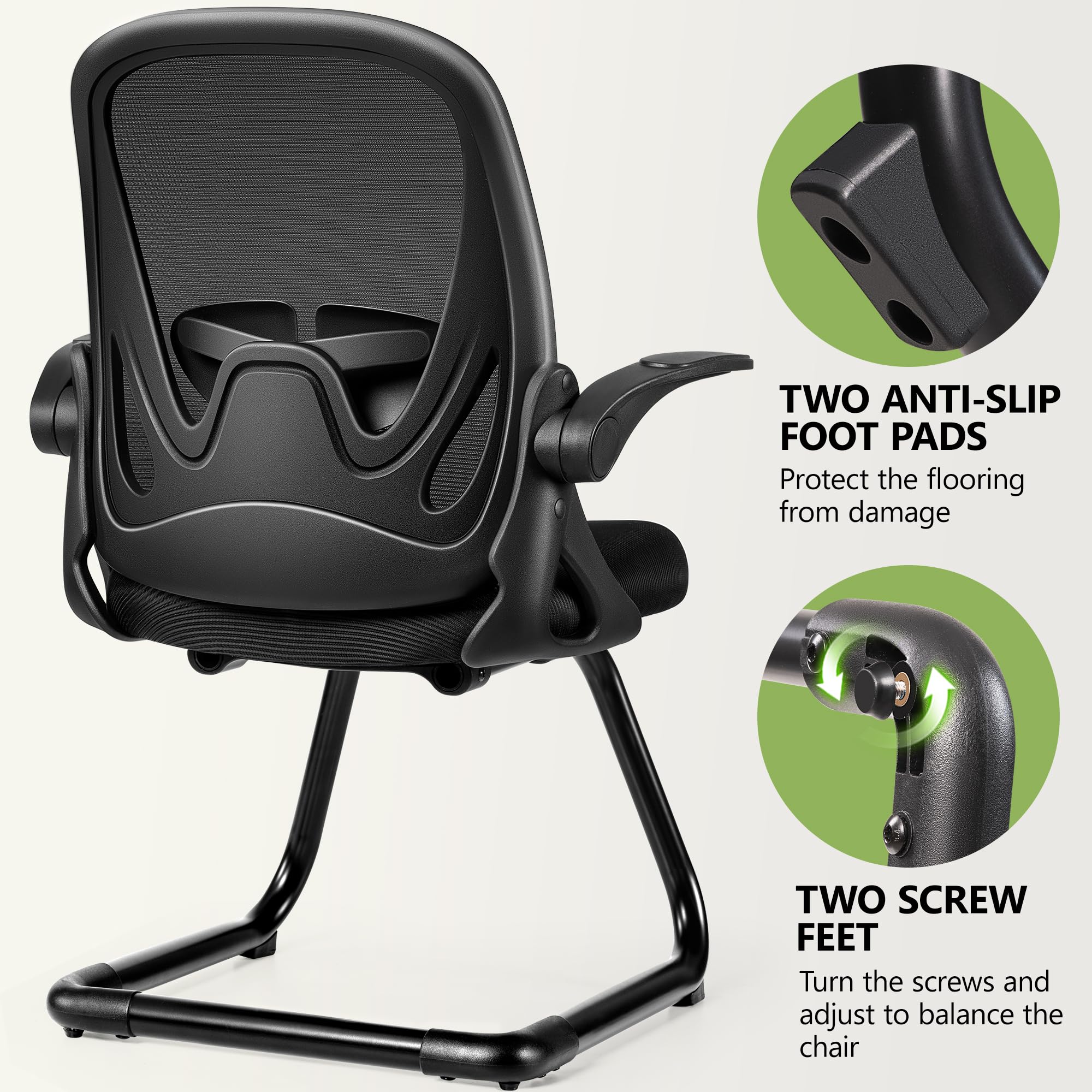 Primy Waiting Room Chairs - Flip-Up Armrests & Adjustable Lumbar Support - Breathable Mesh Office Guest Chairs for Reception, Conference Rooms & Elderly Use - Black Stationary Desk Chair Without Wheels - Perfect for Clinics, Hospitals, and Corporate Lobbies