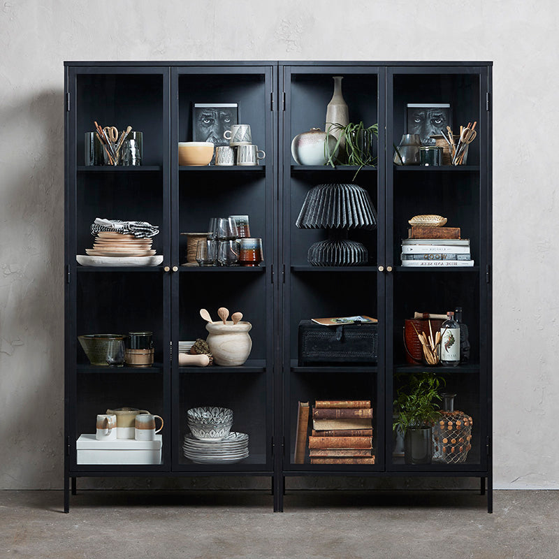 Black CARMEL 2 Door Glass Display Cabinet 90x190cm - Perfect for Showcasing Collectibles, China & Home Decor in Living Room or Office