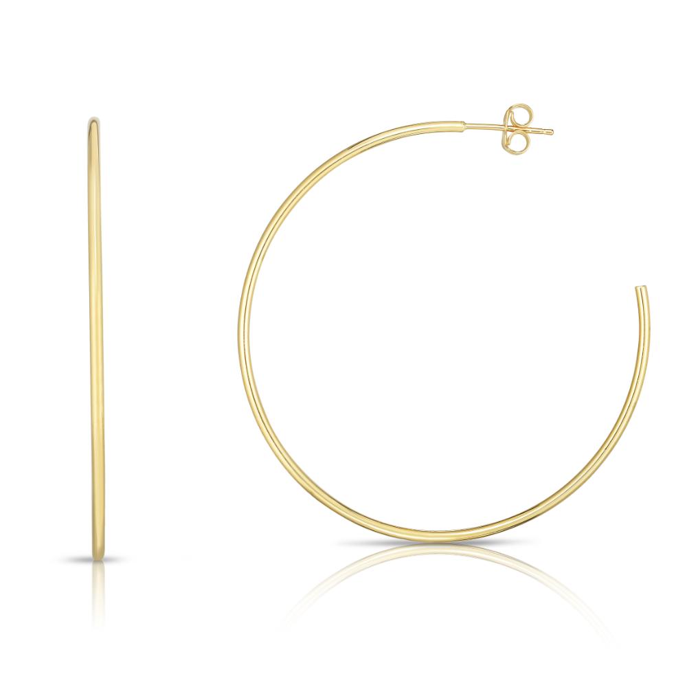 14K Gold 1.5x50mm Polished C Hoop Earrings for Women - Elegant Minimalist Dainty Huggie Hoops - Perfect for Everyday Wear, Work, Date Night & Special Occasions