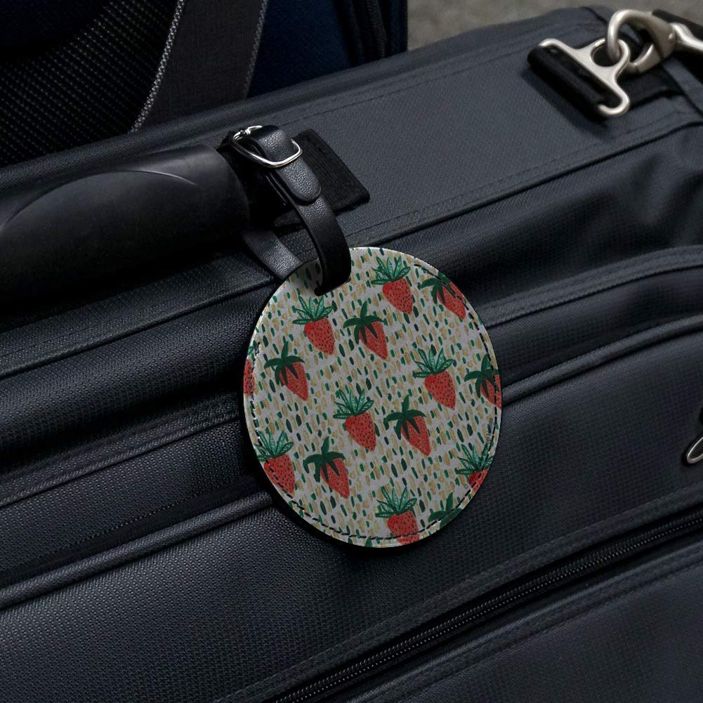 Berry Special Strawberries Round Leather Luggage Tag - Durable Suitcase ID Card Holder for Travel Bags - Perfect for Carry-Ons, Checked Luggage & Backpacks