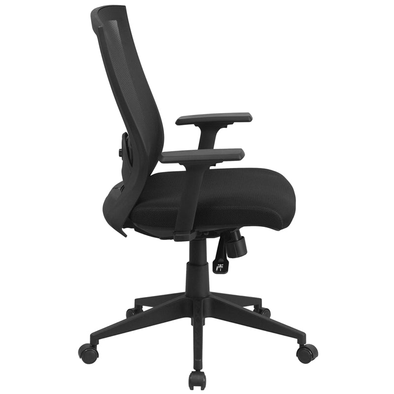 Ergonomic Mesh Office Chair with Adjustable Back & Arms - FLASH Cleo Mid Back Black Executive Swivel Chair for Home & Office Workspace