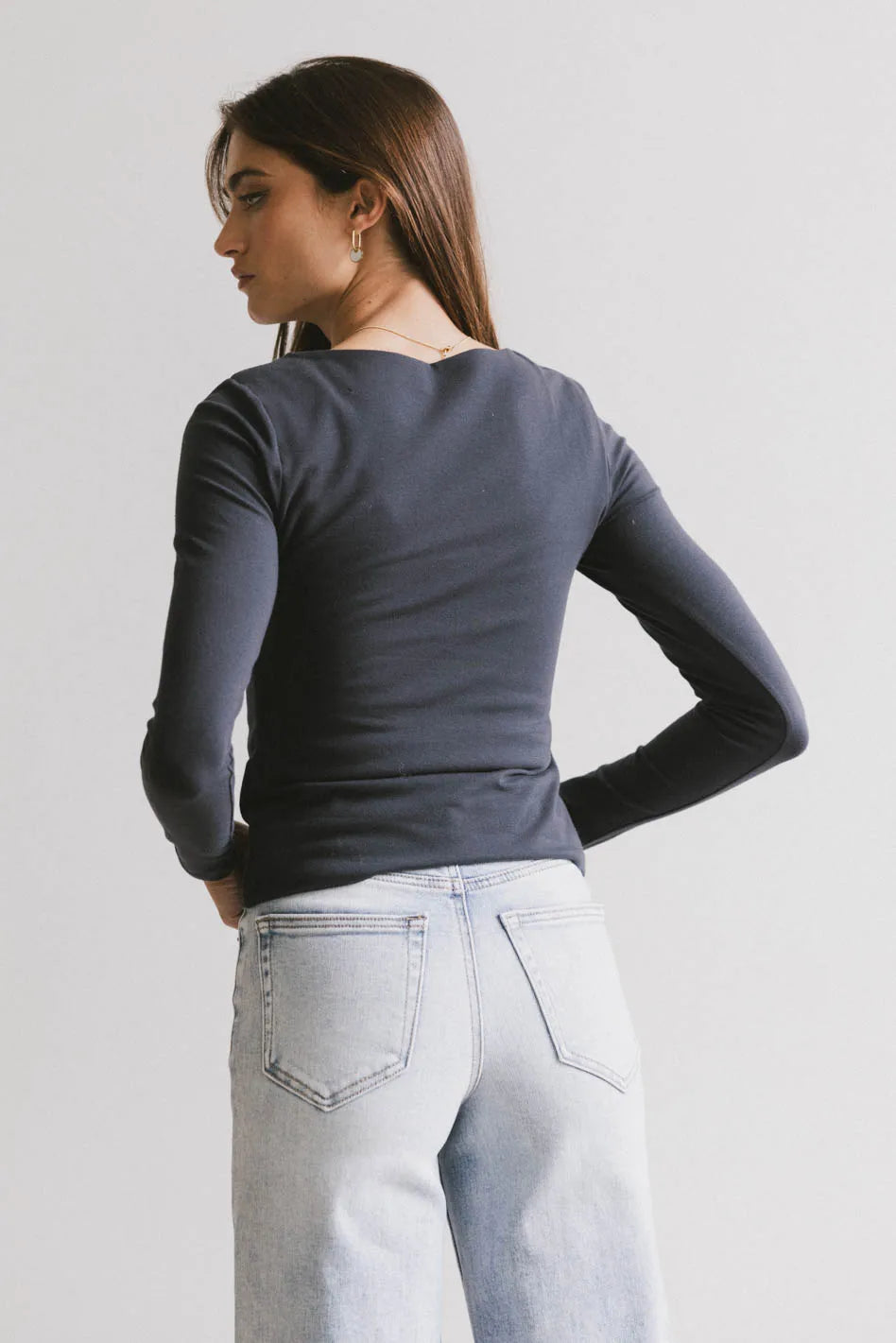 Kendra Basic Top in Charcoal - Women's Casual Short Sleeve T-Shirt for Everyday Wear | Perfect for Work, Outings & Layering | FINAL SALE