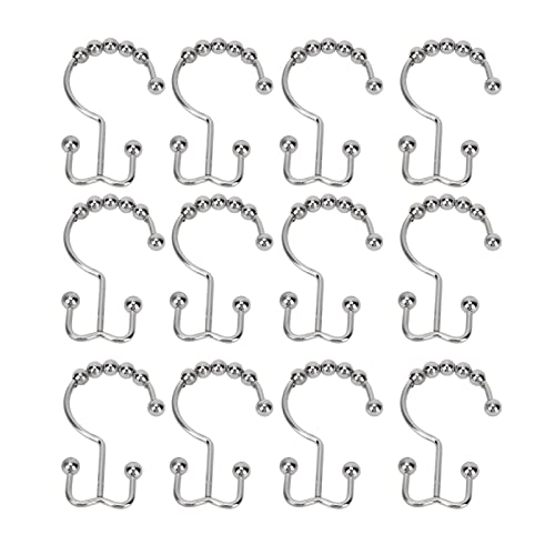 12-Pack Metal Double Glide Roller Shower Curtain Hooks - Rustproof Bathroom Shower Rod Rings for Smooth Curtain Gliding (Perfect for Standard & Heavy Curtains) - Home, Hotel & Apartment Use