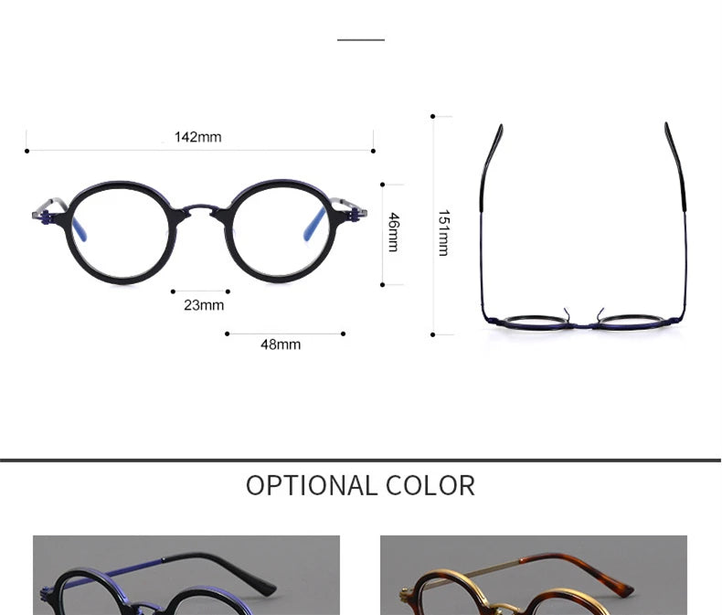 Stylish Unisex Black Titanium Acetate Round Eyeglasses Frame - Lightweight & Durable for Men & Women - Perfect for Reading, Work, and Everyday Fashion