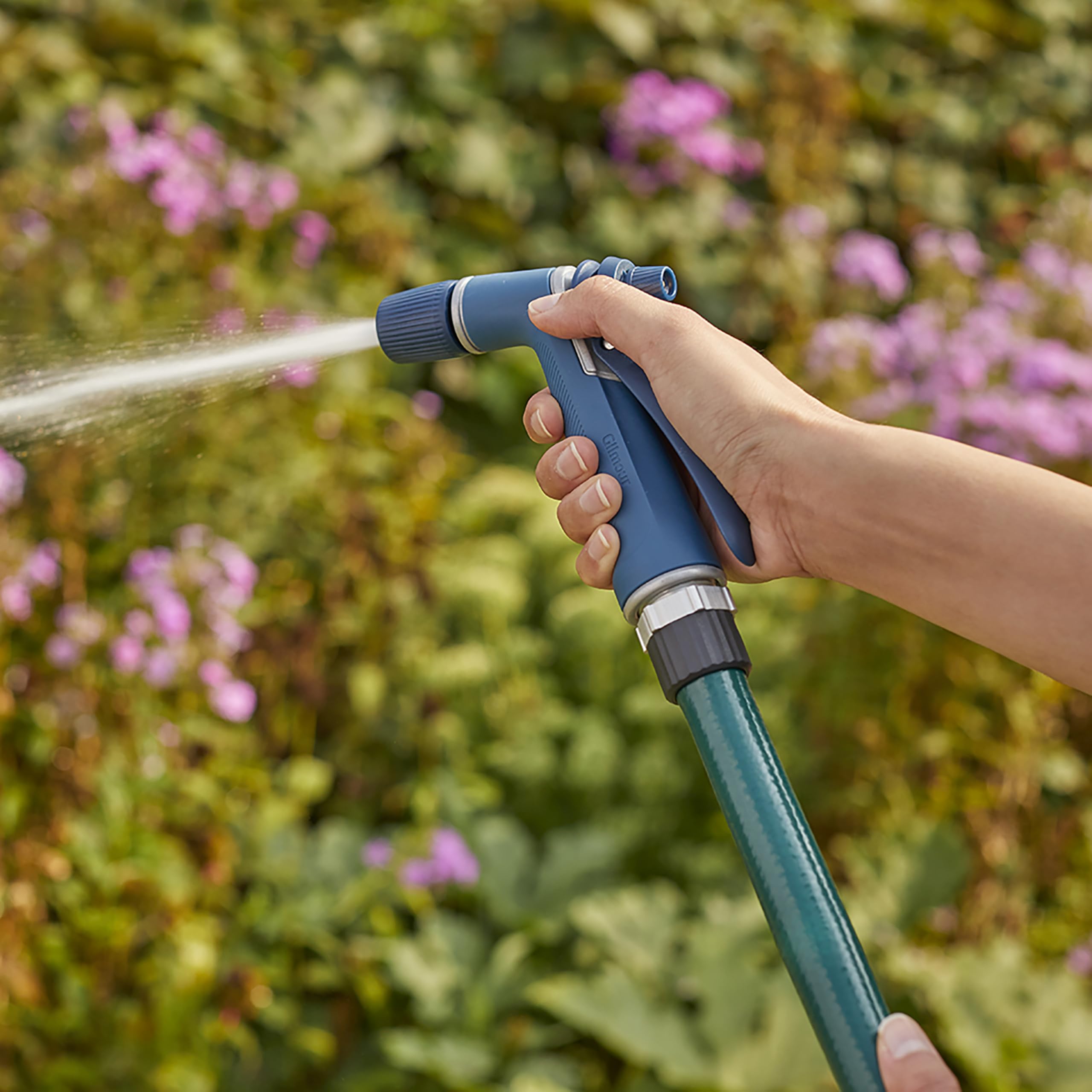 Gilmour Medium Duty Adjustable Garden Hose Nozzle - 8 Spray Patterns for Lawn, Plants & Outdoor Cleaning - Heavy Duty Water Hose Nozzle for Gardening, Car Washing & Patio Use (Blue)