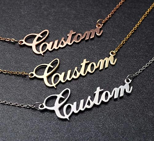 Custom Personalized Name Necklace for Women - Engraved Nameplate Pendant with Figaro Chain - Perfect Gift for Birthday, Anniversary & Mother's Day