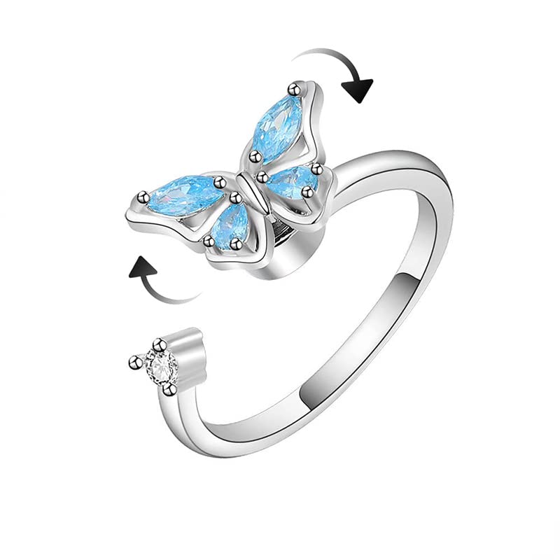 925 Sterling Silver Anxiety Ring for Women - Adjustable Open Cubic Zirconia Spinner Ring with Gift Box | Stress Relief Jewelry for Anxiety, ADHD & Focus | Perfect for Office, Travel & Daily Wear