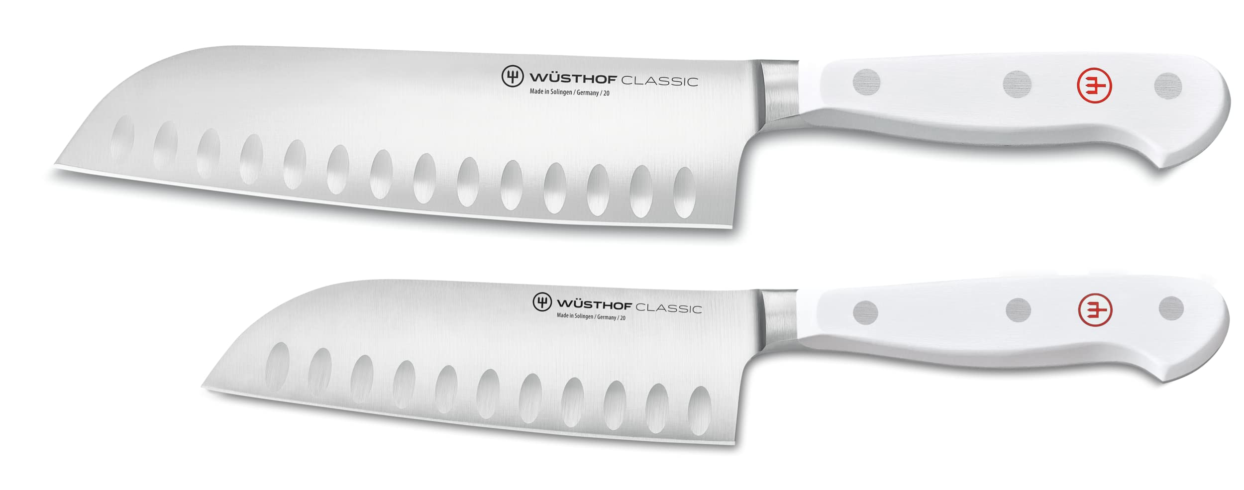 Wusthof Classic White 2-Piece Santoku Knife Set - Premium German Kitchen Knives for Professional Chefs & Home Cooking - Perfect for Slicing, Dicing & Chopping Vegetables, Meat & Fish