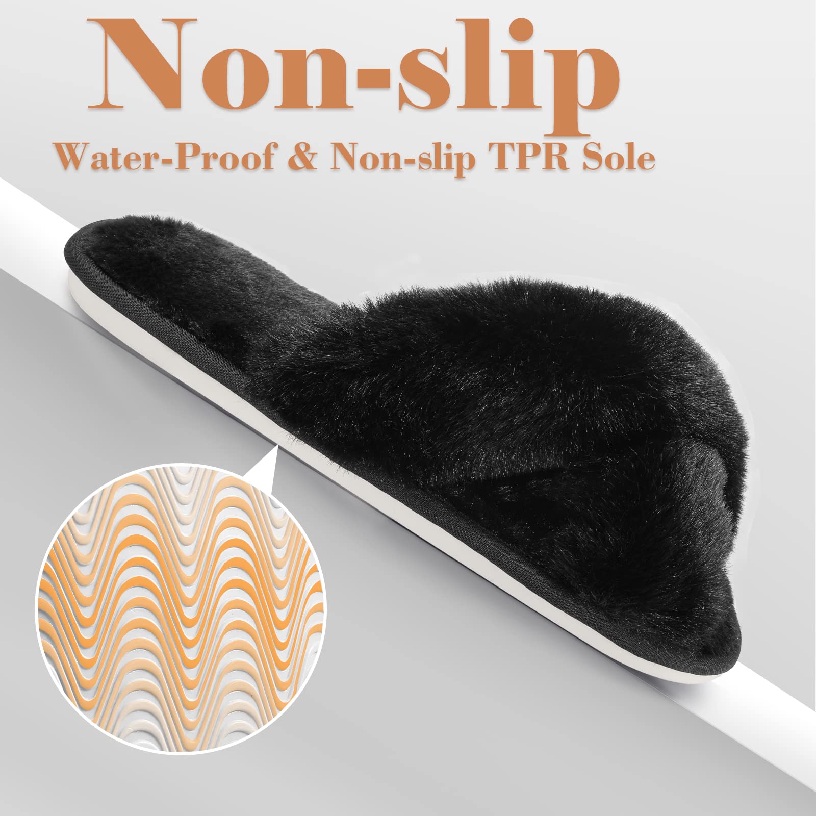 Ankis Women's Fuzzy Fluffy Slippers - 2 Pair Cozy Soft Comfy House Slippers with Cross Band & Open Toe | Non-Slip Indoor Outdoor Slippers for Relaxation, Lounge & Home Wear | Perfect for Winter, Spa Days & Cozy Evenings
