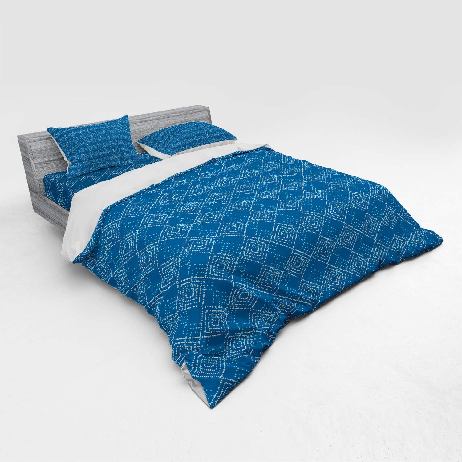 Ambesonne Abstract Duvet Cover Set - Simple Dots & Rhombus Pattern in Calming Sea Blue & Pale Sky | 4-Piece King Size Bedding Set with Shams & Fitted Sheet | Perfect for Modern Bedrooms & Guest Rooms
