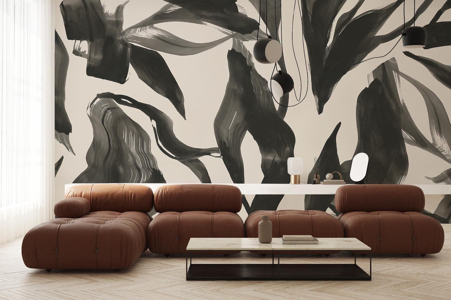 Abstract Leaf Black Wall Art - Modern Botanical Print for Home & Office Decor - Perfect for Living Room, Bedroom, or Workspace