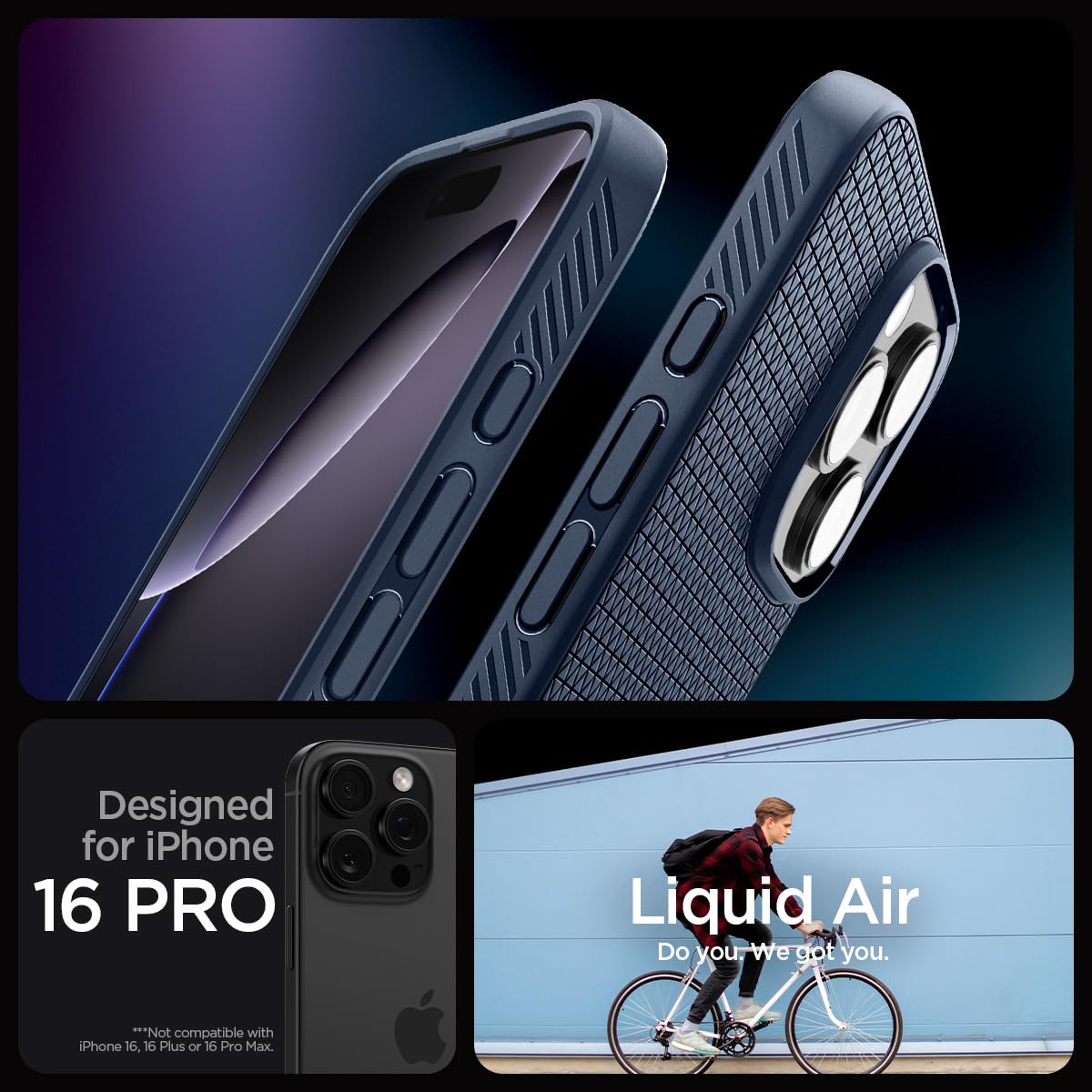 Spigen Liquid Air Armor Case for iPhone 16 Pro - Slim Protective Navy Blue Cover | Perfect for Everyday Use, Travel & Outdoor Activities