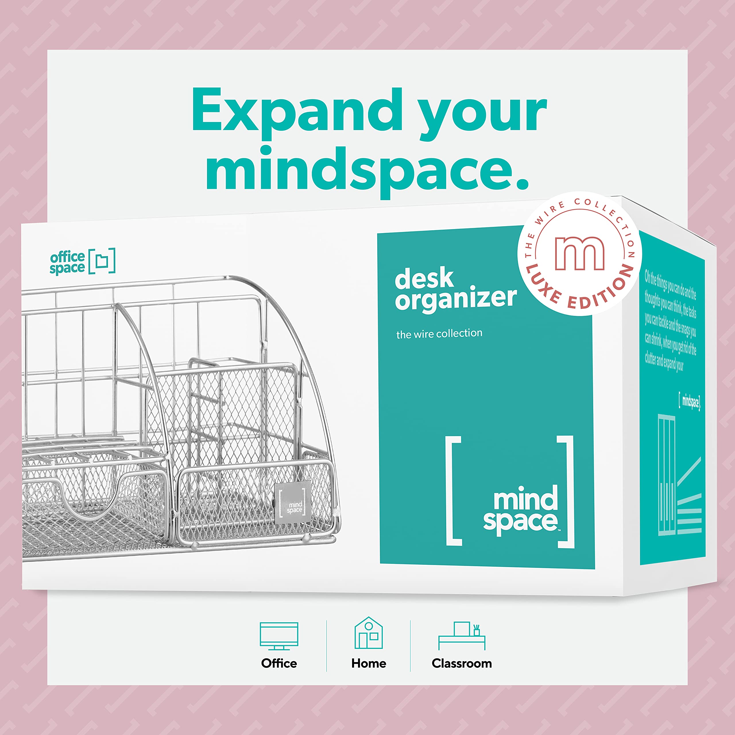 Mindspace Small Office Organizer - 5-Compartment Mesh Desk Caddy with Sliding Drawer | Includes Paper Clips & Binder Clips | Chrome Wire Collection | Perfect for Home Office, Workspace & Desk Organization