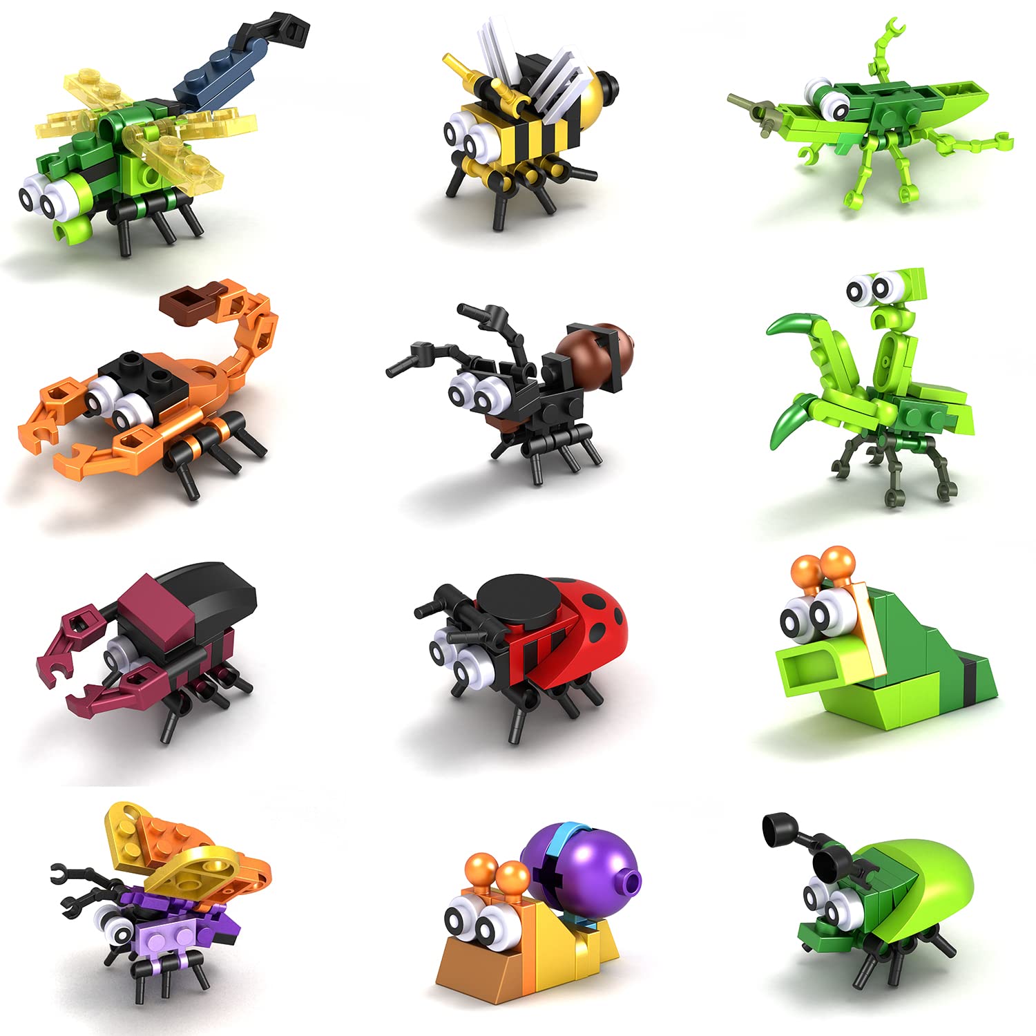 WINGIFT 12 in 1 Pre-Filled Insect Block Set - 12 Pcs Mini STEM Building Toys, Creative Classroom Prizes, Kids Party Favors, Birthday Goodie Bags, Carnival Giveaways, Educational Fun for Home & School Activities