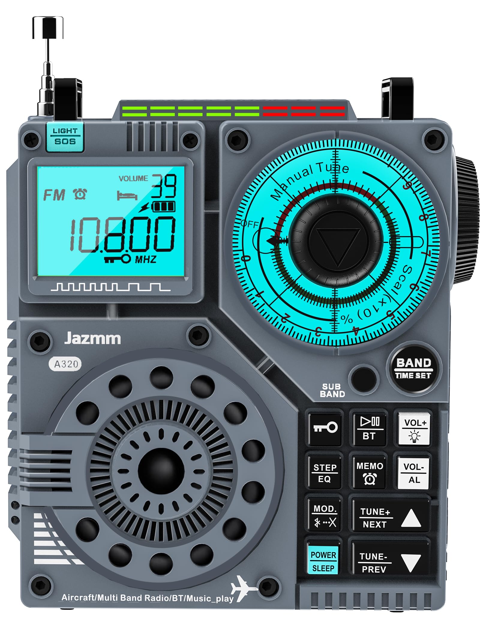 Portable Shortwave Radio with 5W Bass Sound - AIR/AM/FM/VHF/SW/WB Worldband Receiver, Bluetooth & APP Control, 2000mAh Rechargeable Battery, 9.85ft Wire Antenna, Flashlight & Recording - Perfect for Emergency, Camping, Travel & Outdoor Adventures