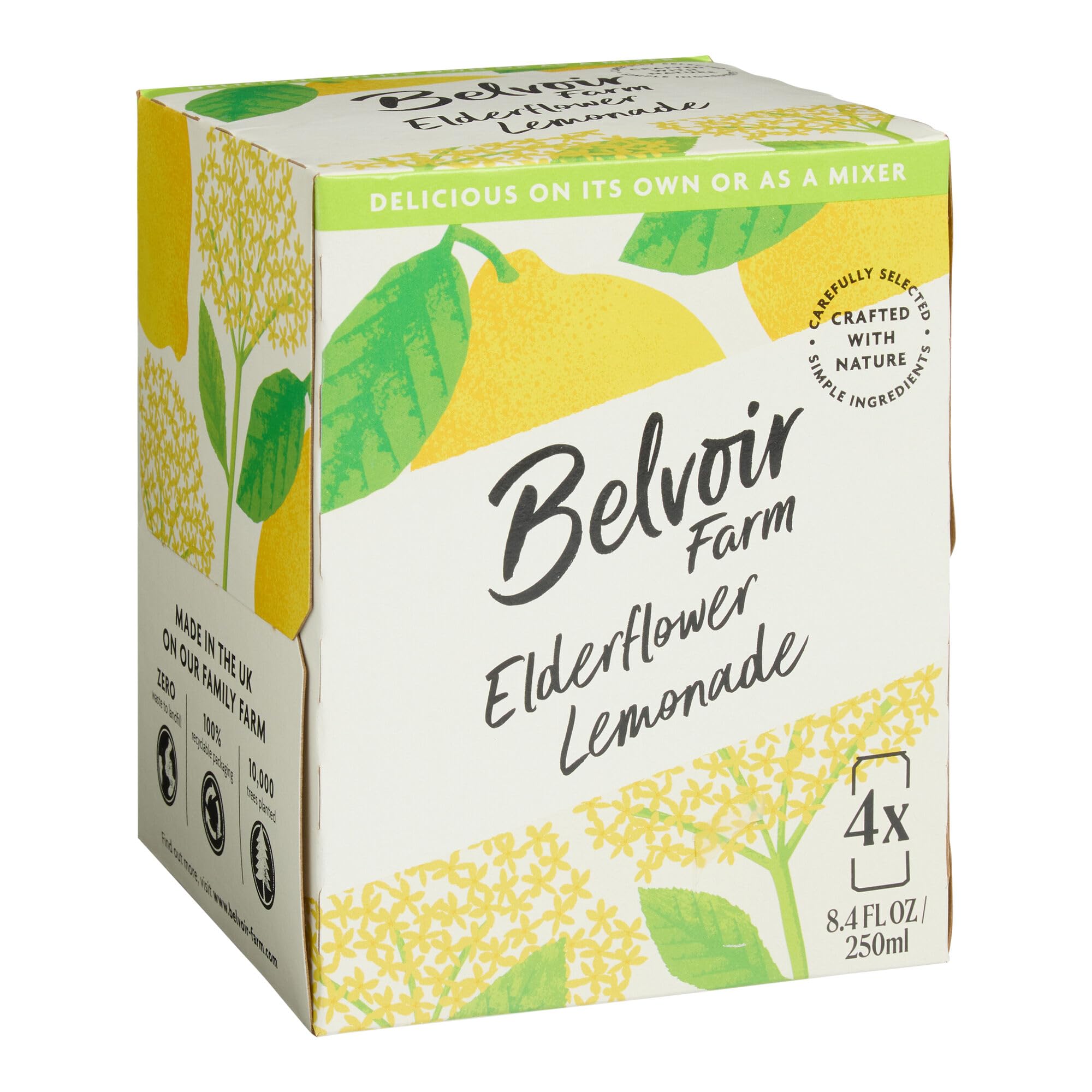 Belvoir Farms Sparkling Elderflower Flavored Lemonade - Refreshing UK-Made Drink (4 Cans, 8.4 fl oz/250mL Each) | Perfect for Summer Parties, Brunch & Cocktail Mixing | Vegan & Gluten-Free Beverage