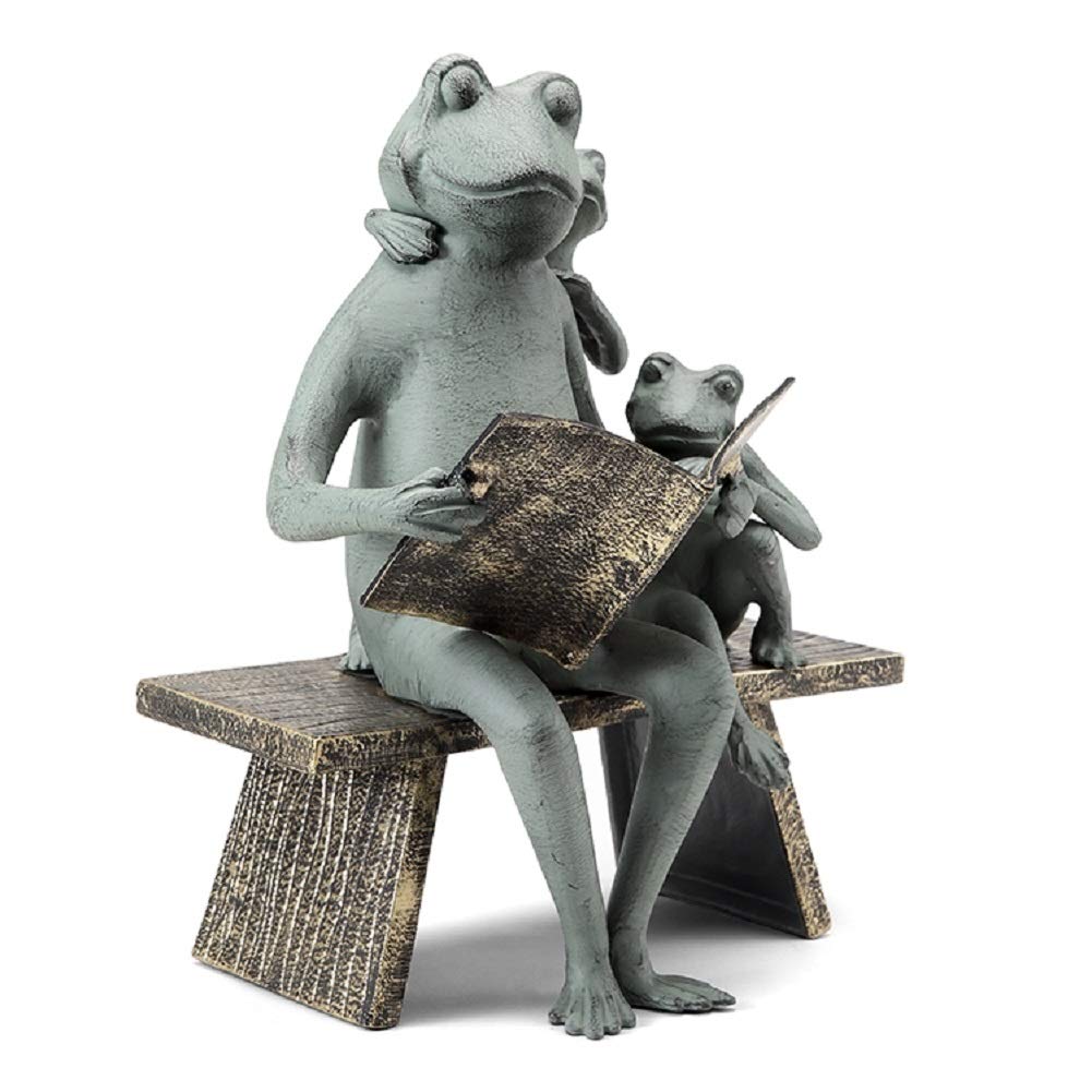 SPI Home Reading Frog Family Cast Aluminum Garden Sculpture - Outdoor Decor for Patio, Lawn & Backyard - Unique Yard Art for Garden Decorations & Landscape Design