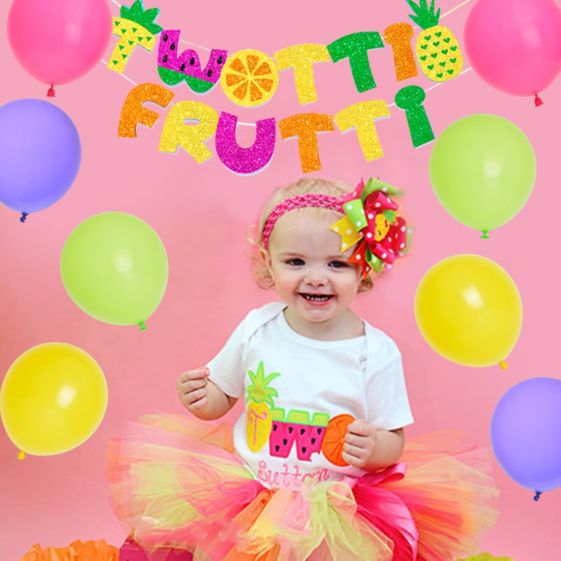 Tutti Frutti Birthday Decorations Set - 2nd Birthday Banner, Cake Topper & Fruit Balloons for Girls Boys Party Supplies | Perfect for Tropical Themed Birthday Parties, Baby Showers & Summer Celebrations
