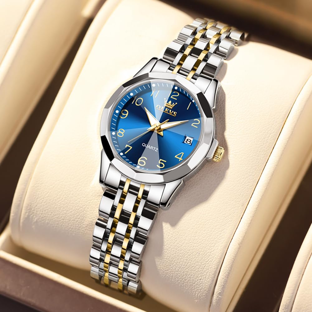 OLEVS Women's Classic Dress Watch - Analog Quartz Stainless Steel Waterproof Wristwatch with Luminous Hands, Day/Date Display, Two-Tone Design | Perfect for Office, Formal Events & Everyday Wear