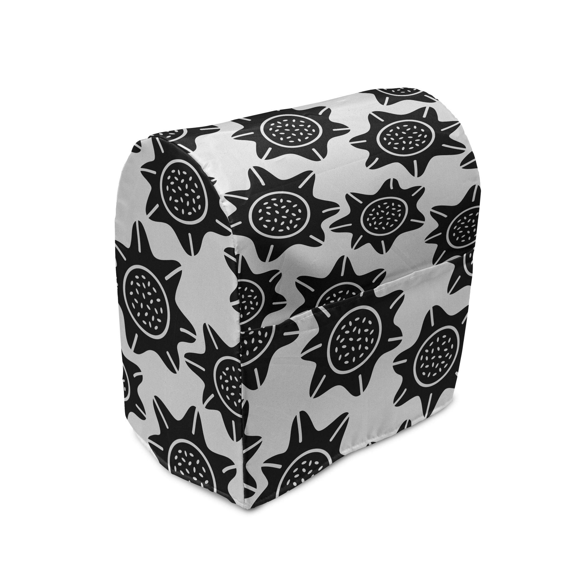 Ambesonne Abstract Stand Mixer Cover - Geometric Sunflower Petals Design, Charcoal Grey & White Kitchen Appliance Organizer with Pocket (Fits 6-8 Quart Mixers) | Perfect for Kitchen Organization & Countertop Protection