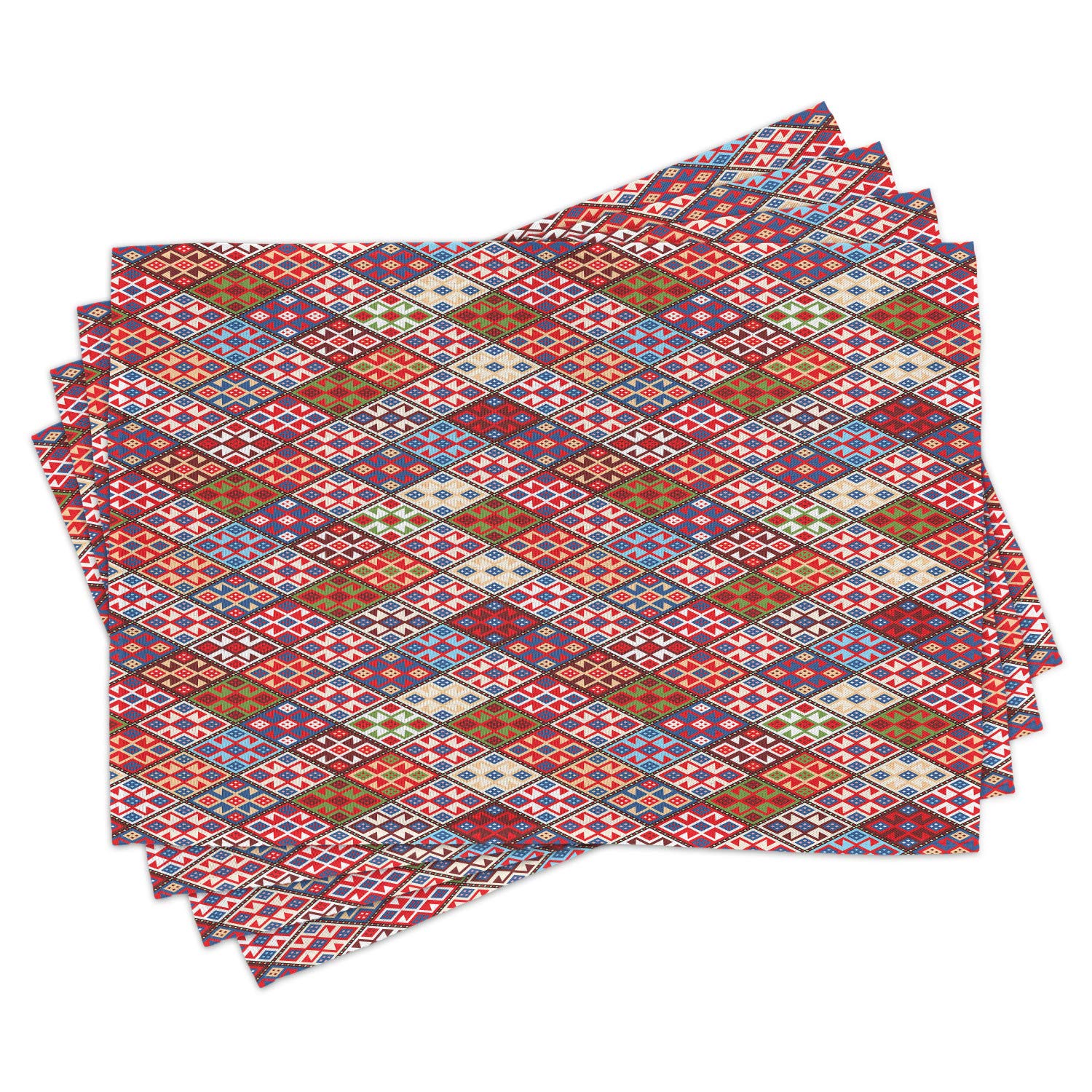 Ambesonne Colorful Place Mats Set of 4 - Washable Fabric Dining Table Mats with Nomadic Rug Pattern for Kitchen & Dining Room Decor | Perfect for Everyday Meals, Dinner Parties & Holiday Tablescapes