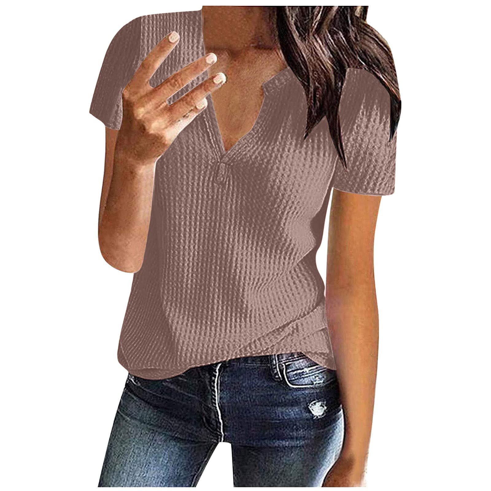 Fragarn Women's Plus Size Waffle Knit Plaid Print Short Sleeve Tunic T-Shirt - Casual & Dressy Summer Top for Women | Perfect for Office, Date Night & Weekend Outings