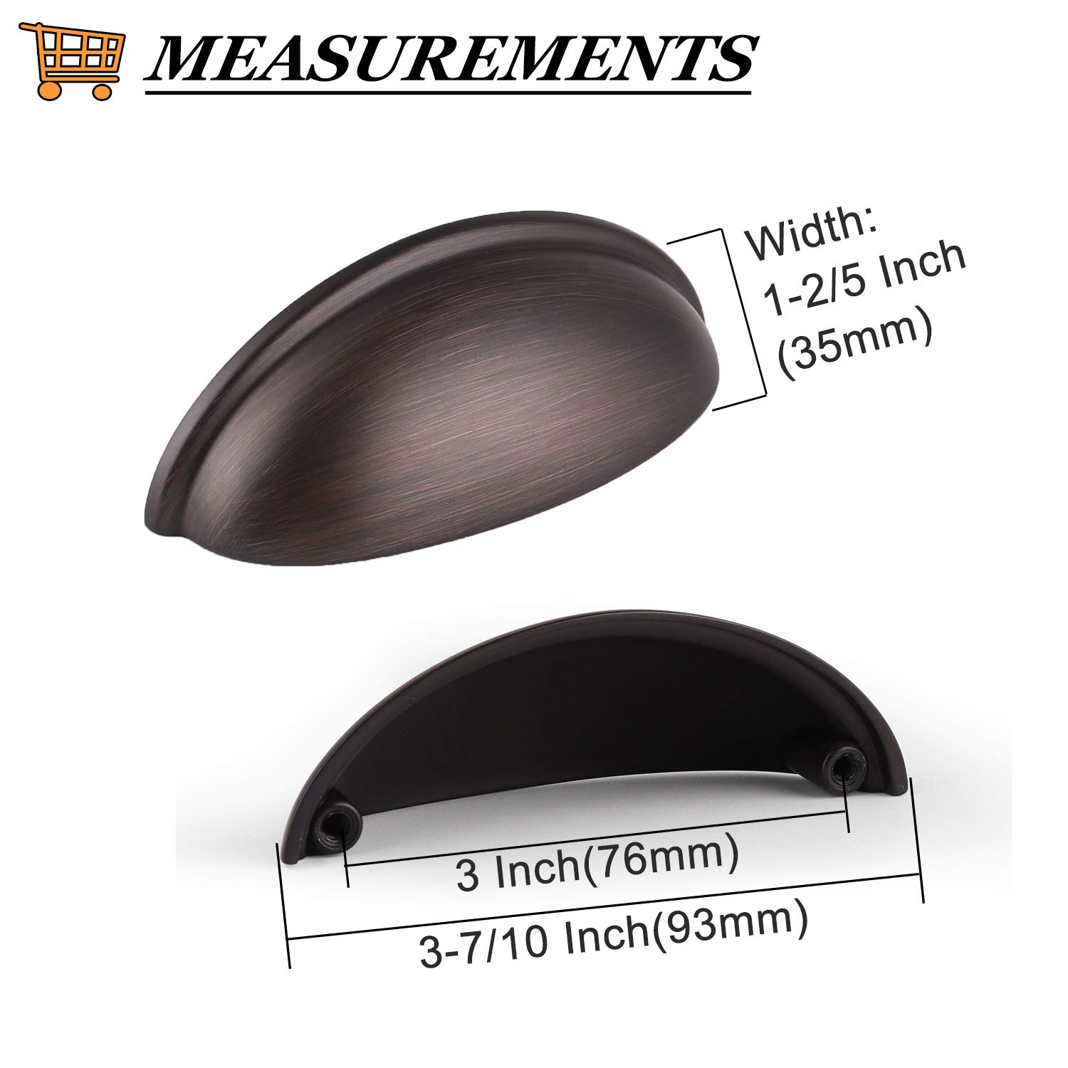 50 Pack 3 Inch Oil Rubbed Bronze Cabinet Cup Pulls - Kitchen & Dresser Drawer Handles for Cabinets, Cupboards & Bedroom Furniture (Easy Installation, Durable Hardware) - Perfect for Kitchen Remodel, Bathroom Vanity & Furniture Upgrade