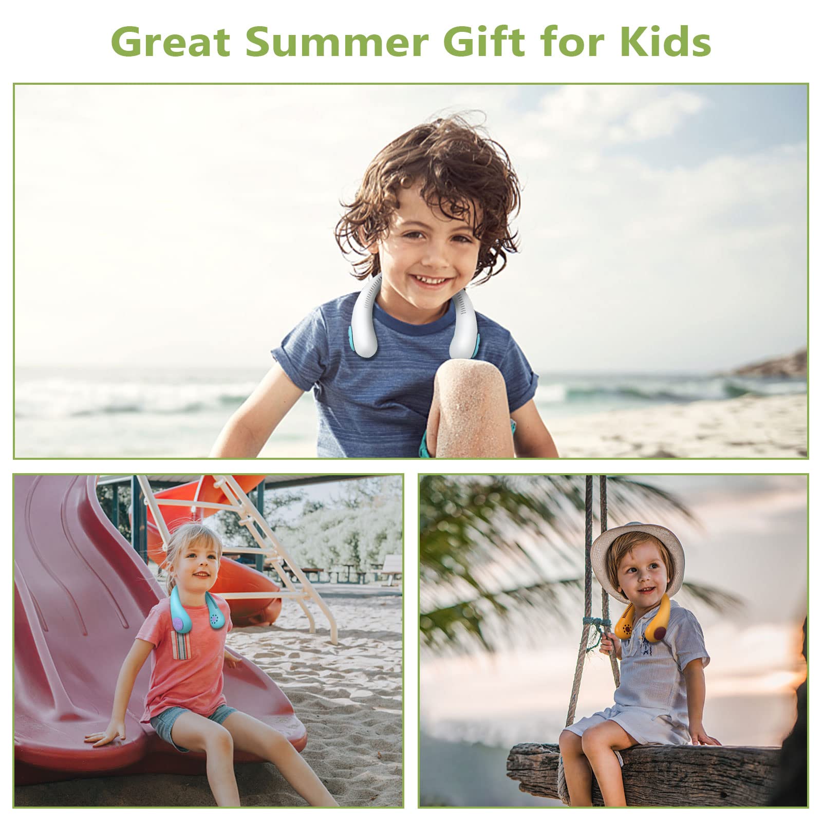 Portable Rechargeable Neck Fan for Kids - Wearable Bladeless Personal Cooling Fan with 3 Speed Settings, USB Powered for Outdoor, Travel, Sports & Summer Activities