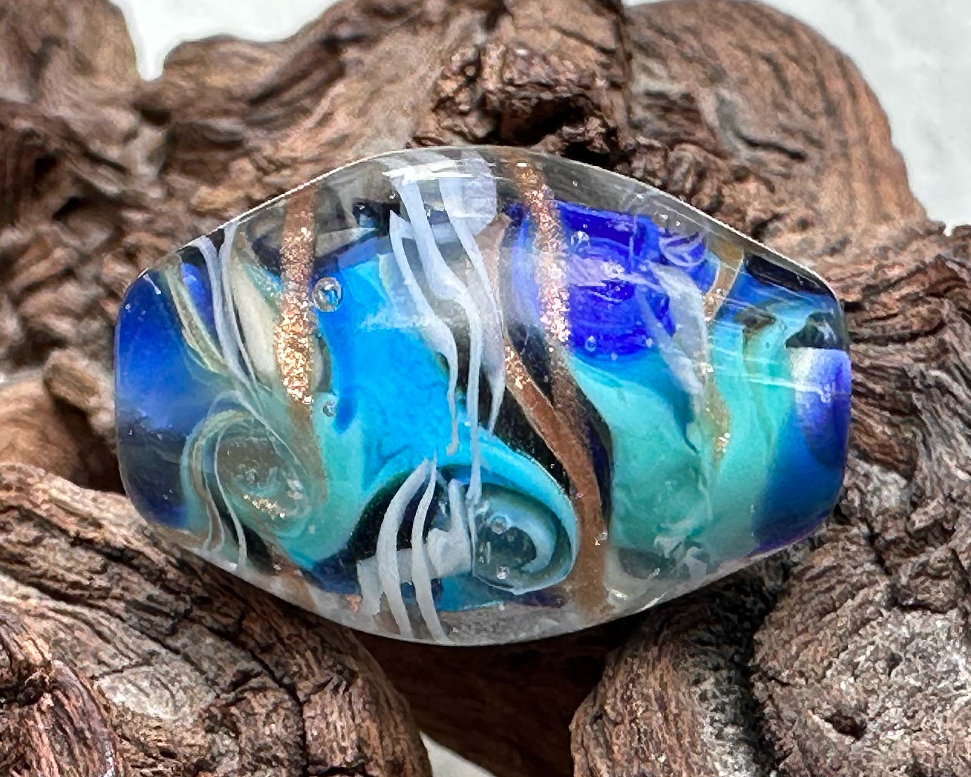 Handmade Ocean Blue Lampwork Glass Focal Bead - SRA Certified Artisan Jewelry Component for Necklaces, Bracelets & DIY Crafting