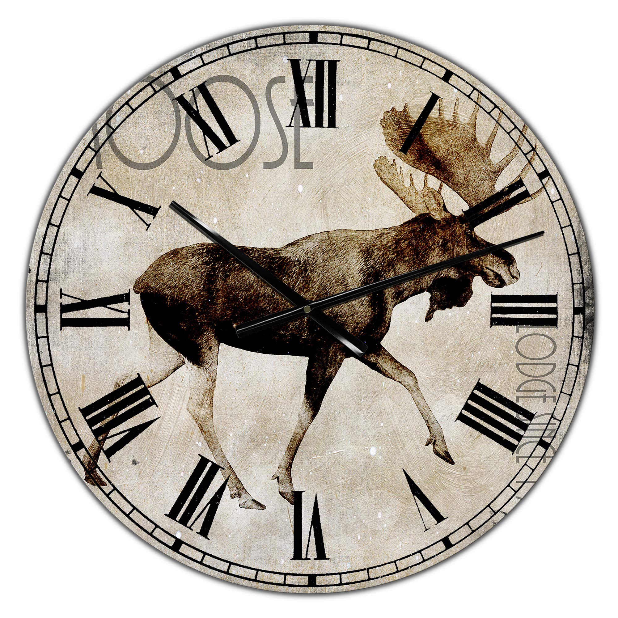 Designart Moose Lodge 2 Round Metal Wall Clock - Rustic Cottage Decor for Living Room, Bedroom & Office - Silent Non-Ticking Wall Art with Nature-Inspired Design (Perfect for Cabin, Lodge or Farmhouse Decor)